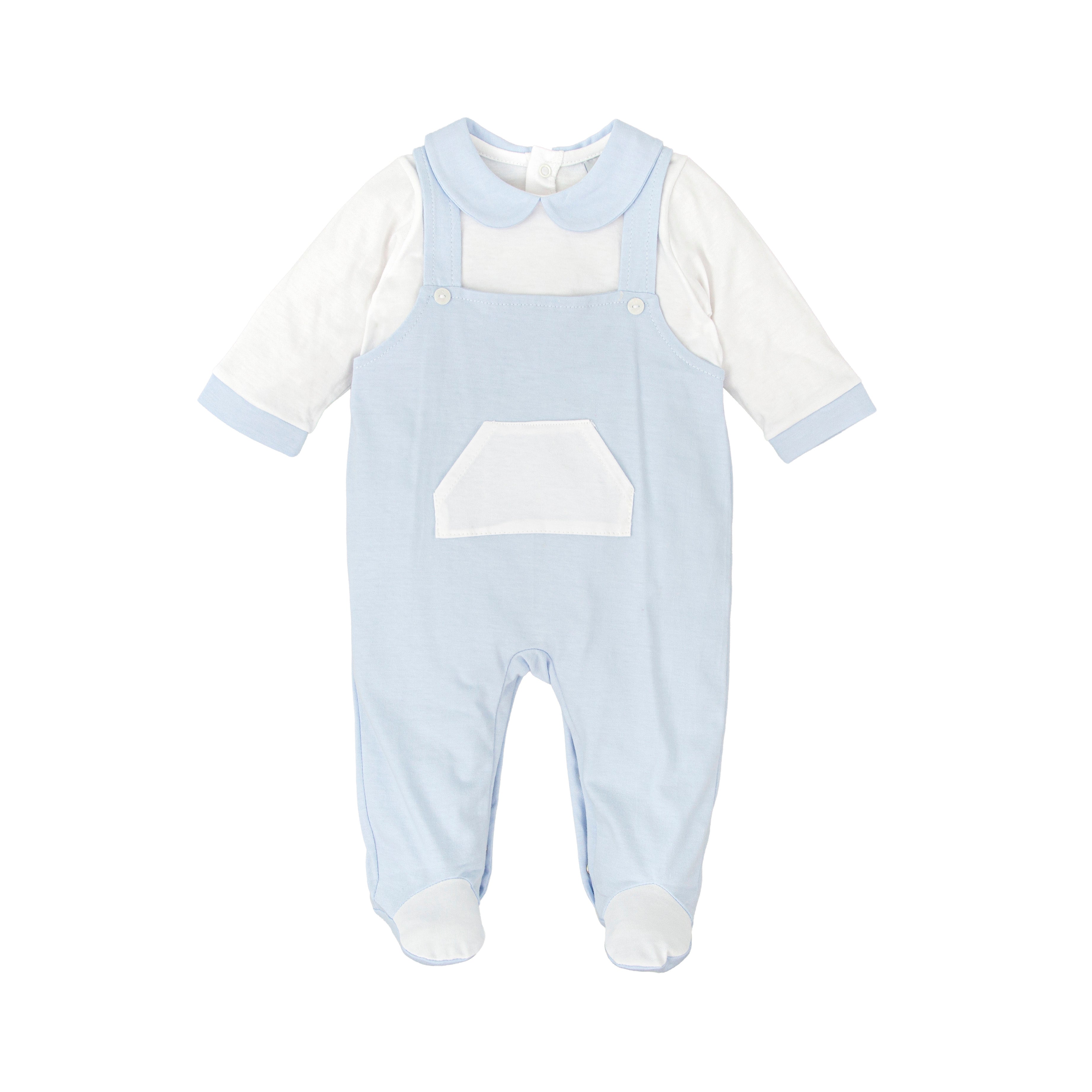Strampler – Latzhosen-Illusion Blau