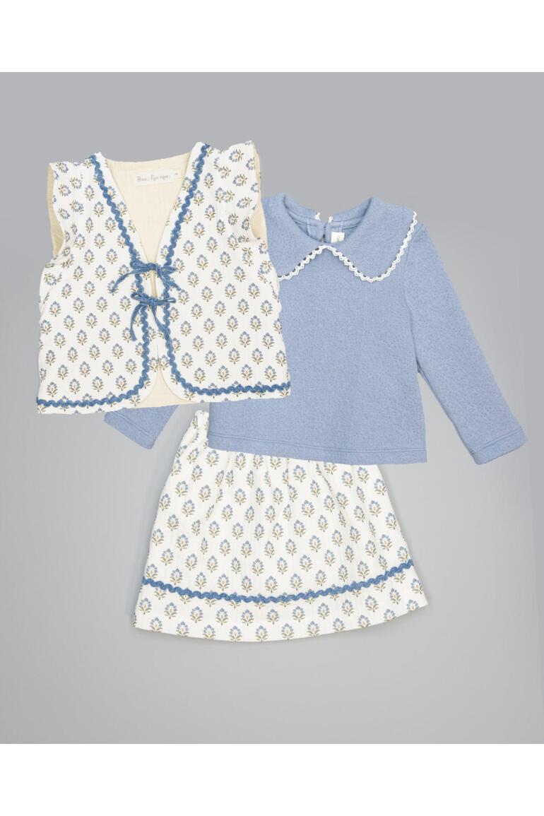 3-Piece Set - Textured Blue Floral