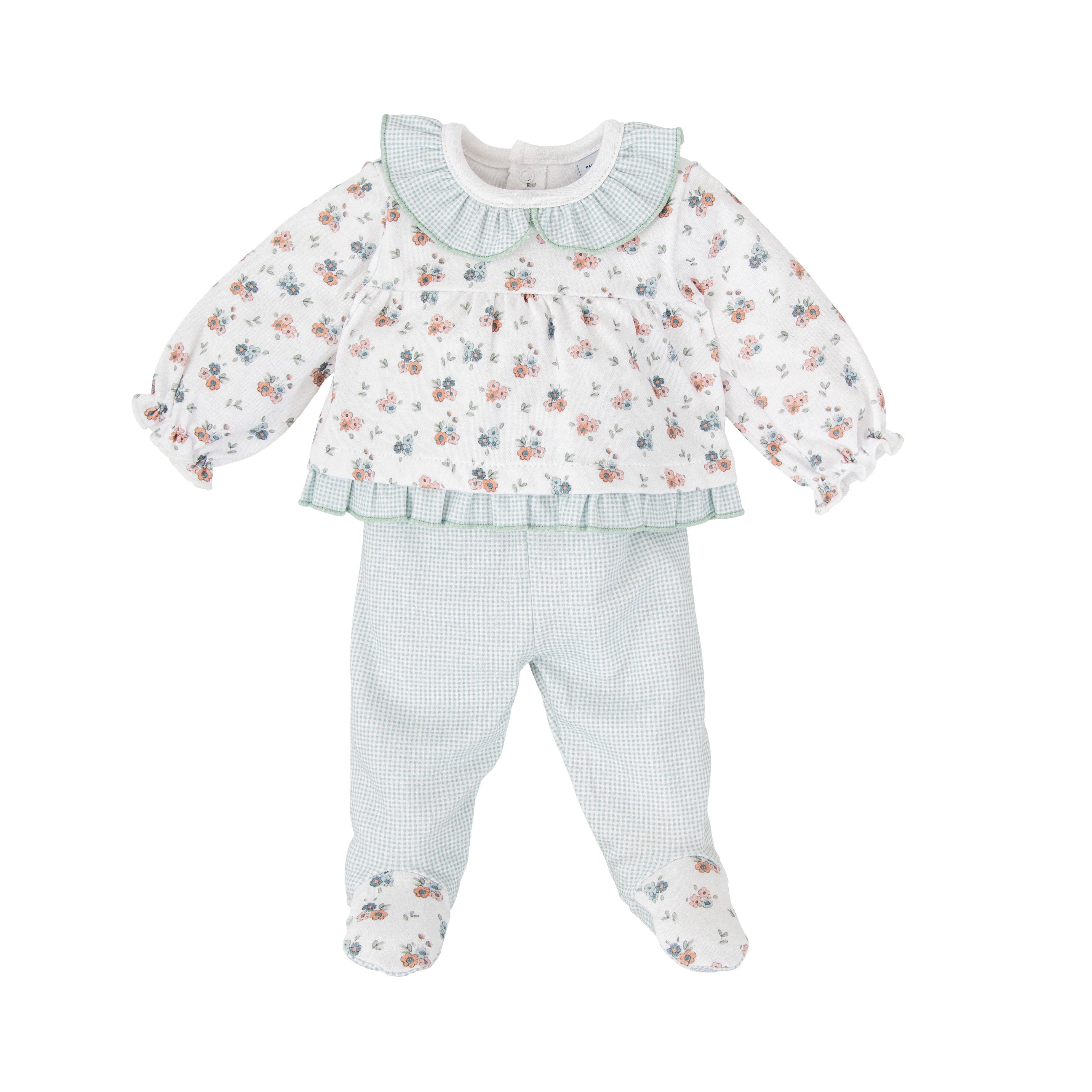Zweiteiliges Set – Grün Kariert Blumenmuster