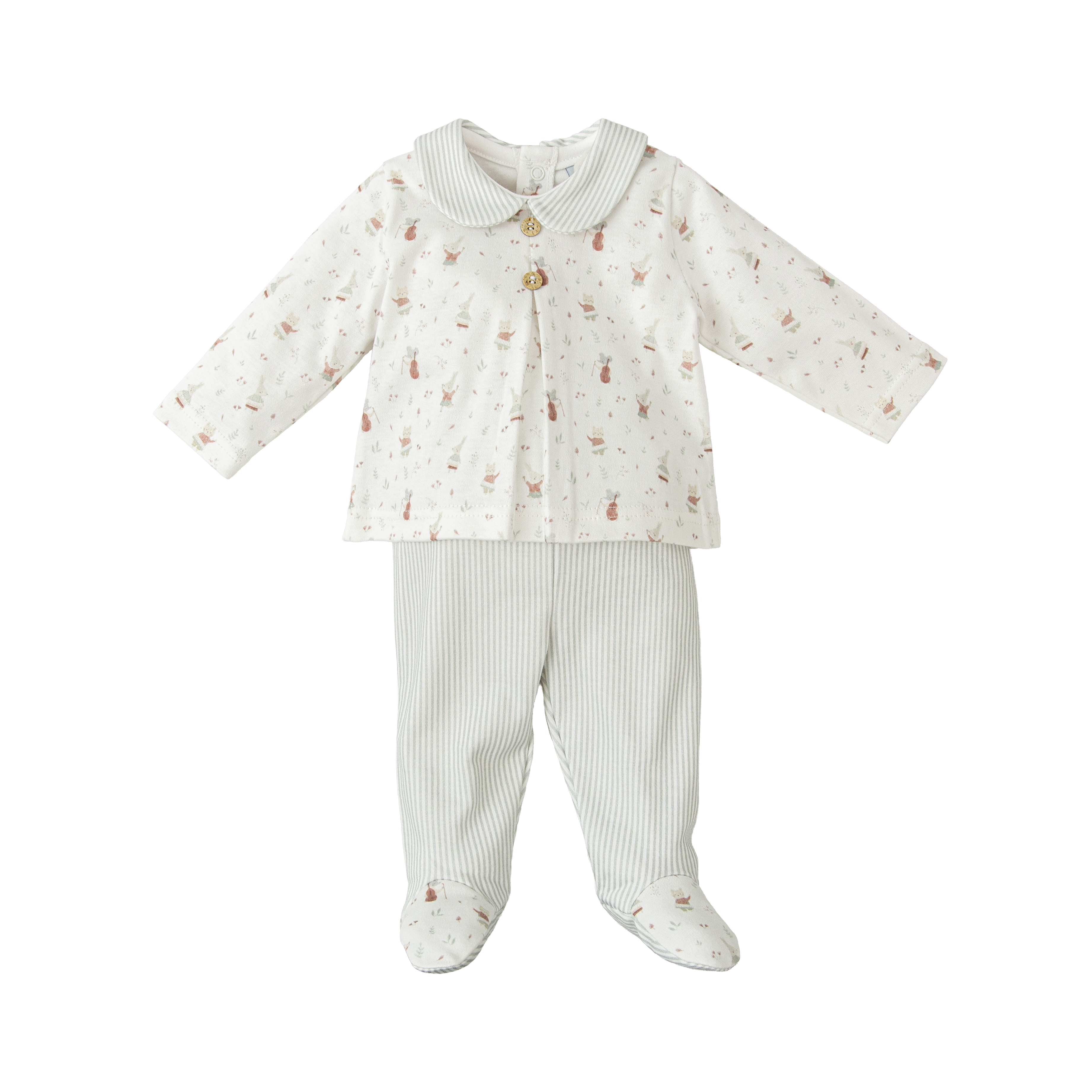 Two-Piece Set - Green Striped Christmas Muscians