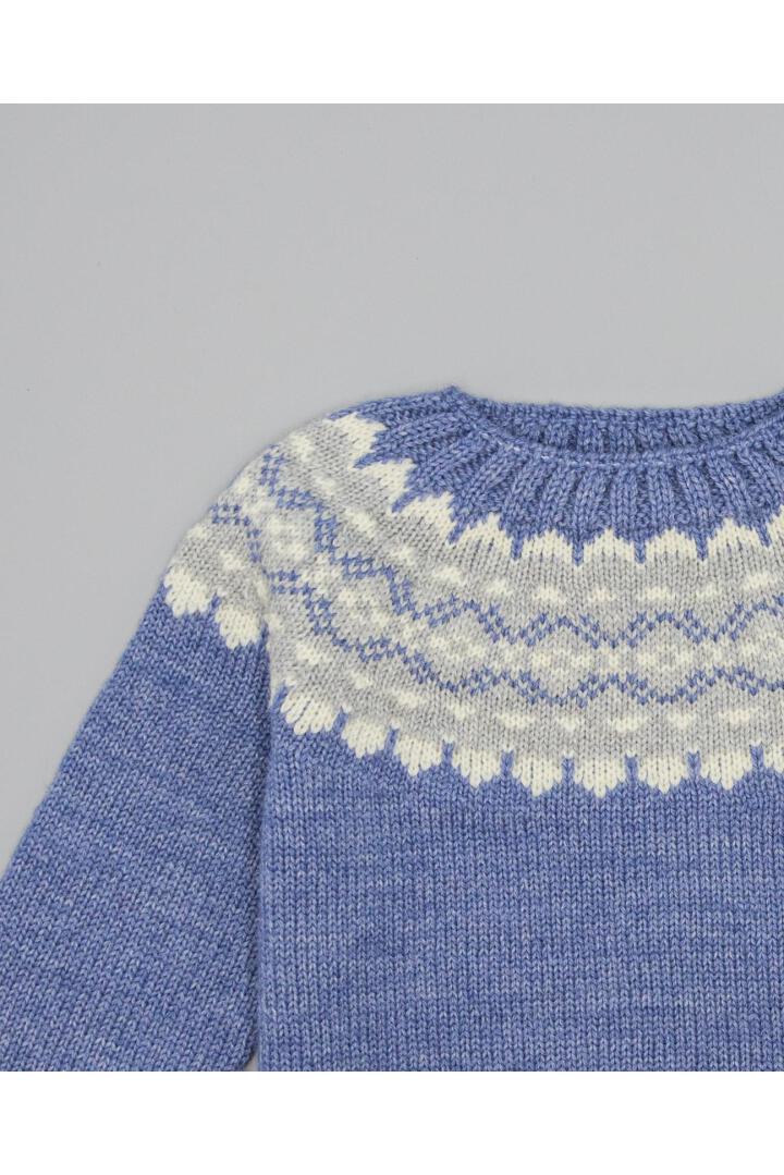 Wool Sweater - Blue w/ Grey & Beige Pattern - Over The Moon