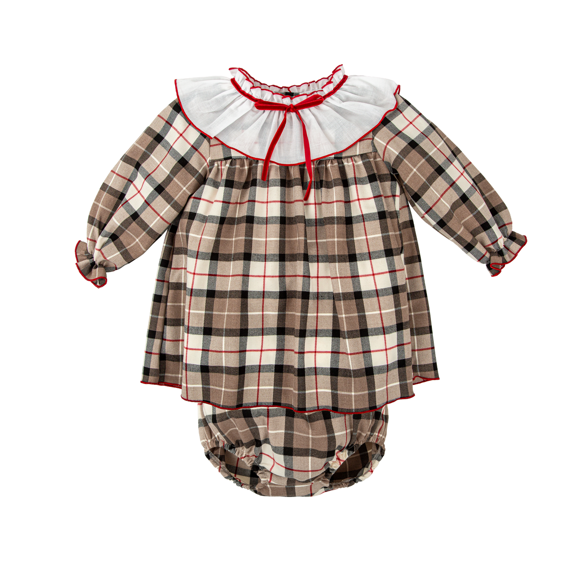 Dress & Bloomers - Senda Check with Red Velvet Bow