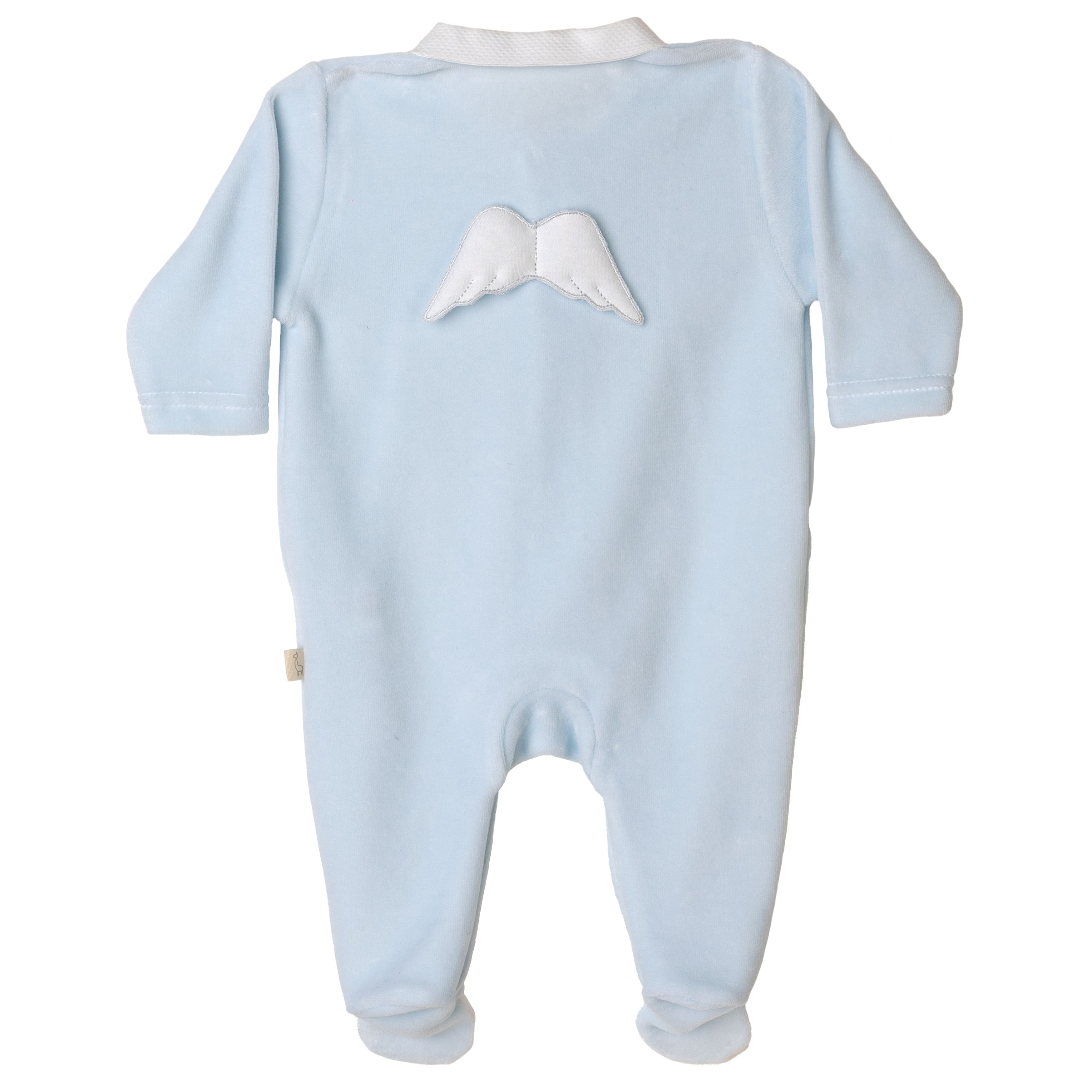 Baby-Strampler - Engelflügel aus blauem Velours