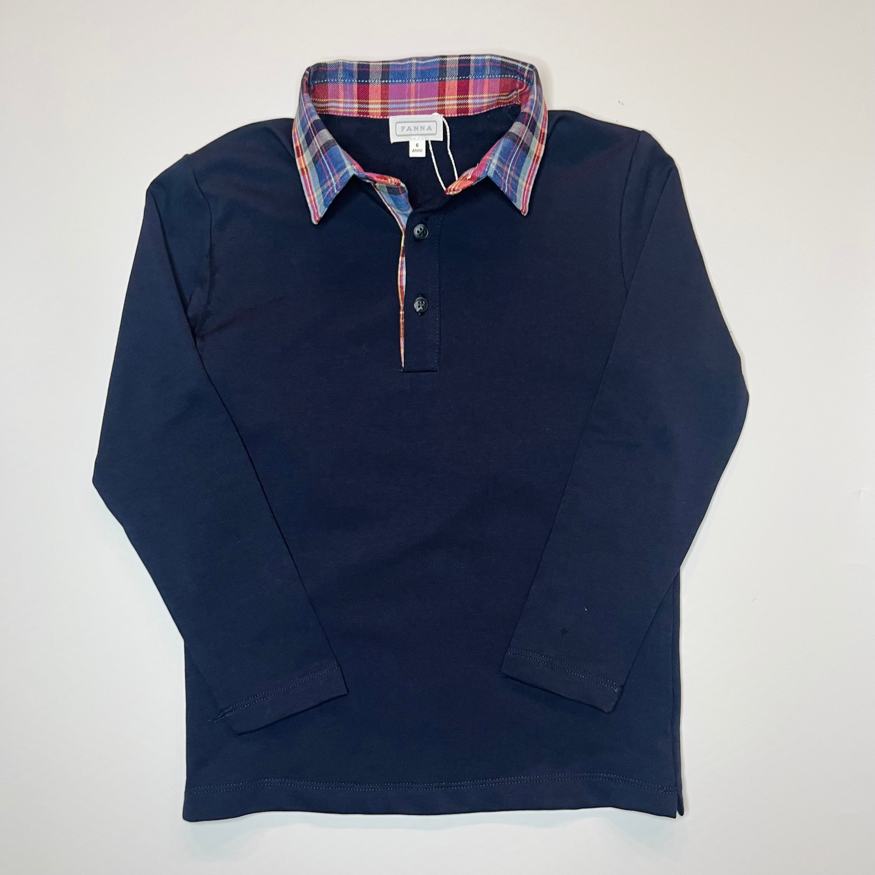 Polo-Shirt – Marineblau mit grün-blau kariertem Kragen