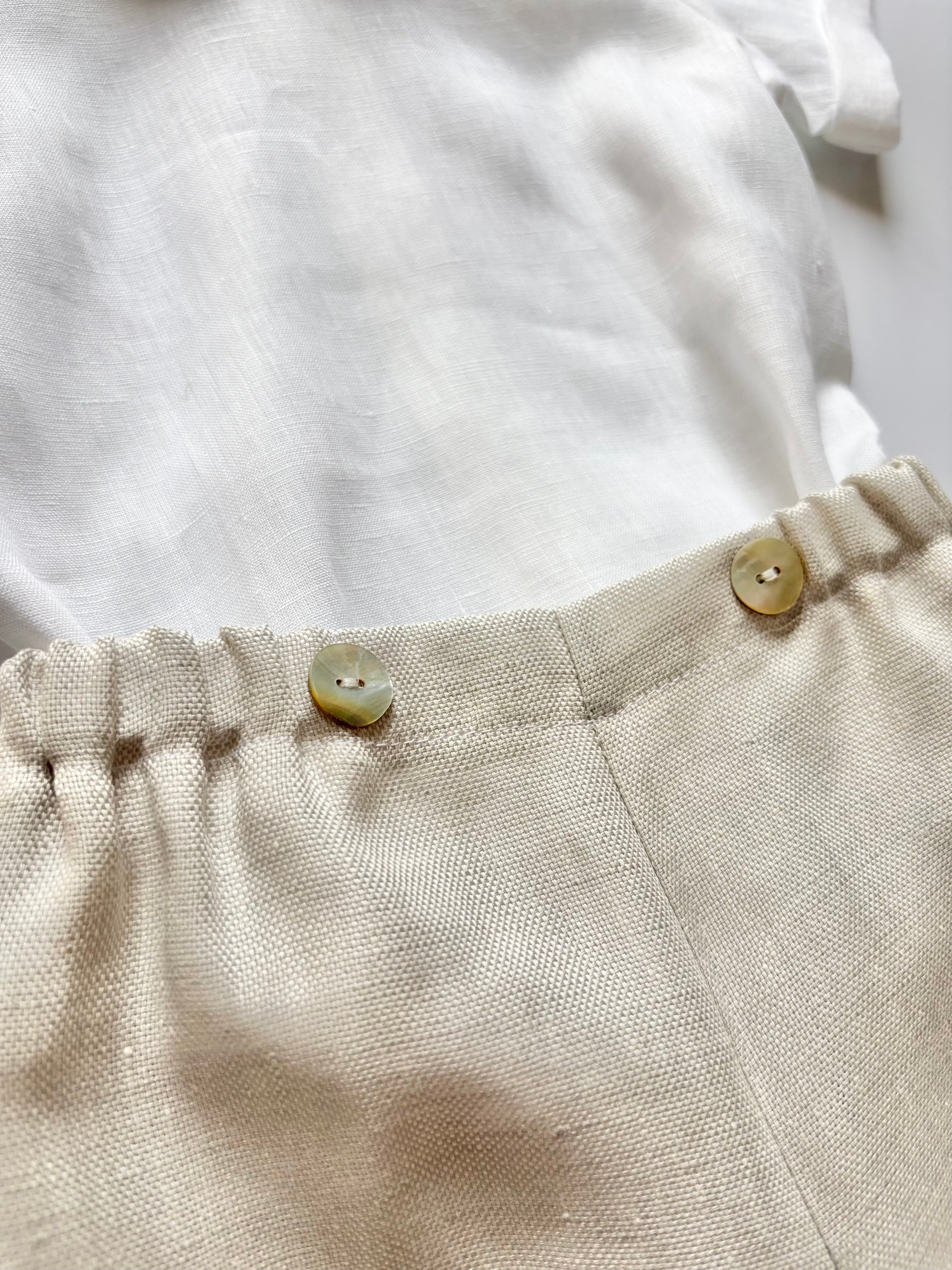Two Piece Set - Ginetto White Linen & Sand Trim