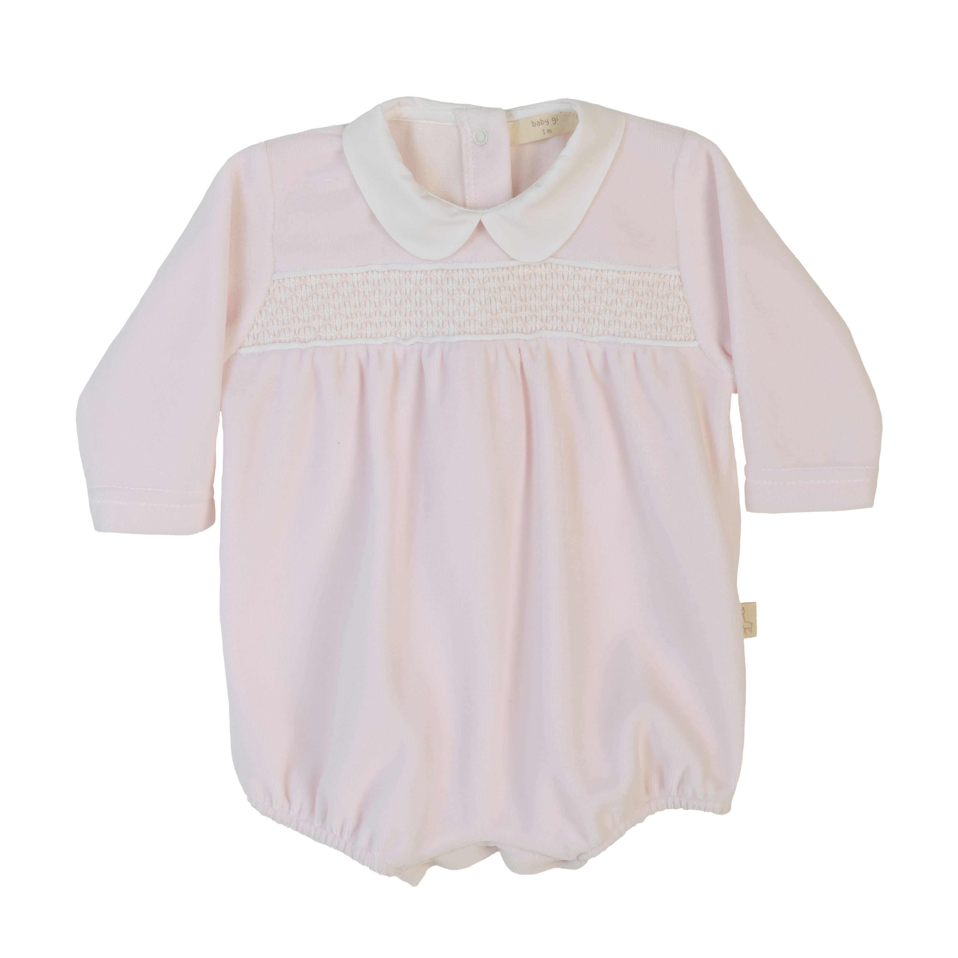 Romper - Smocked Velour Pink