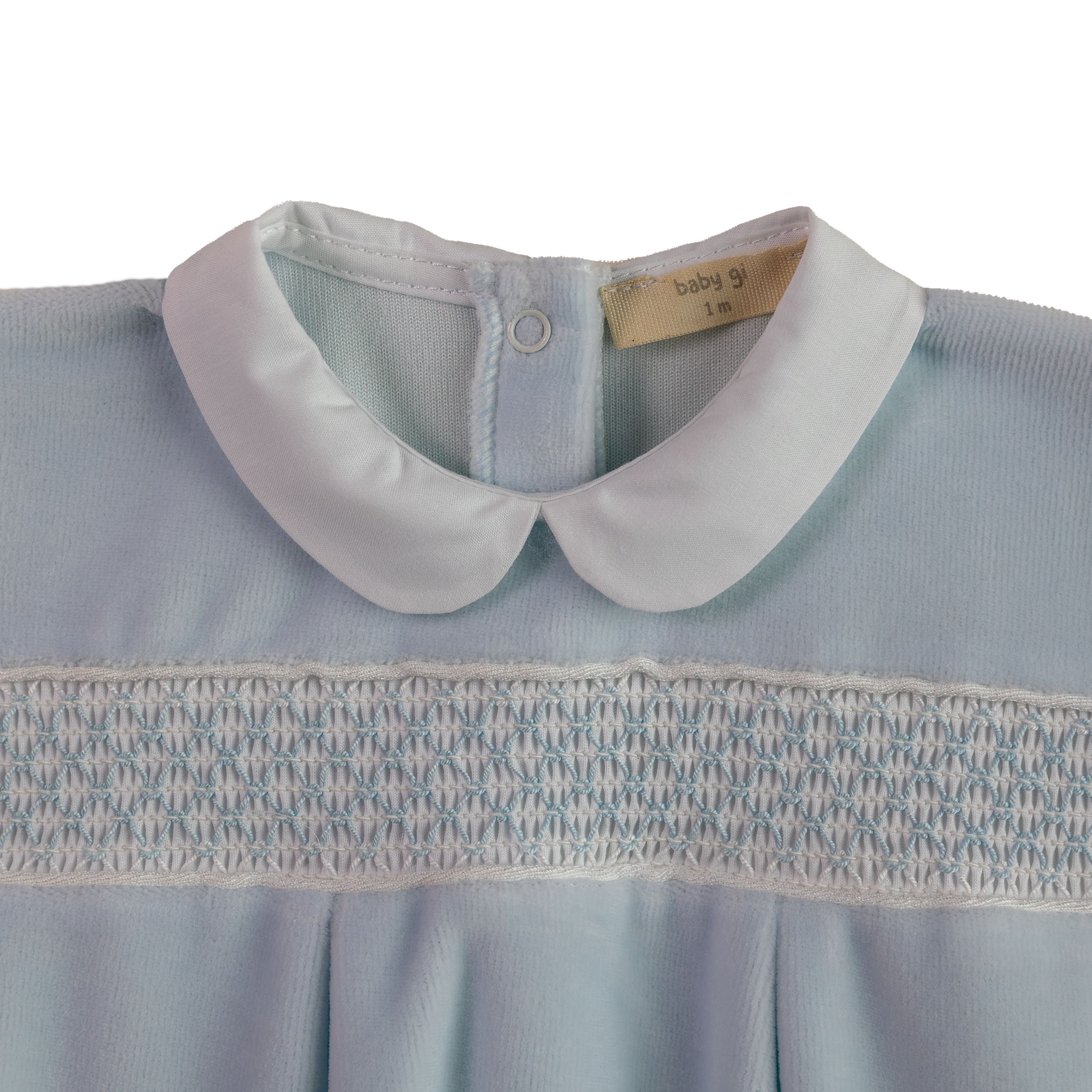 Strampler – Klassischer Velours, gesmokt, Blau