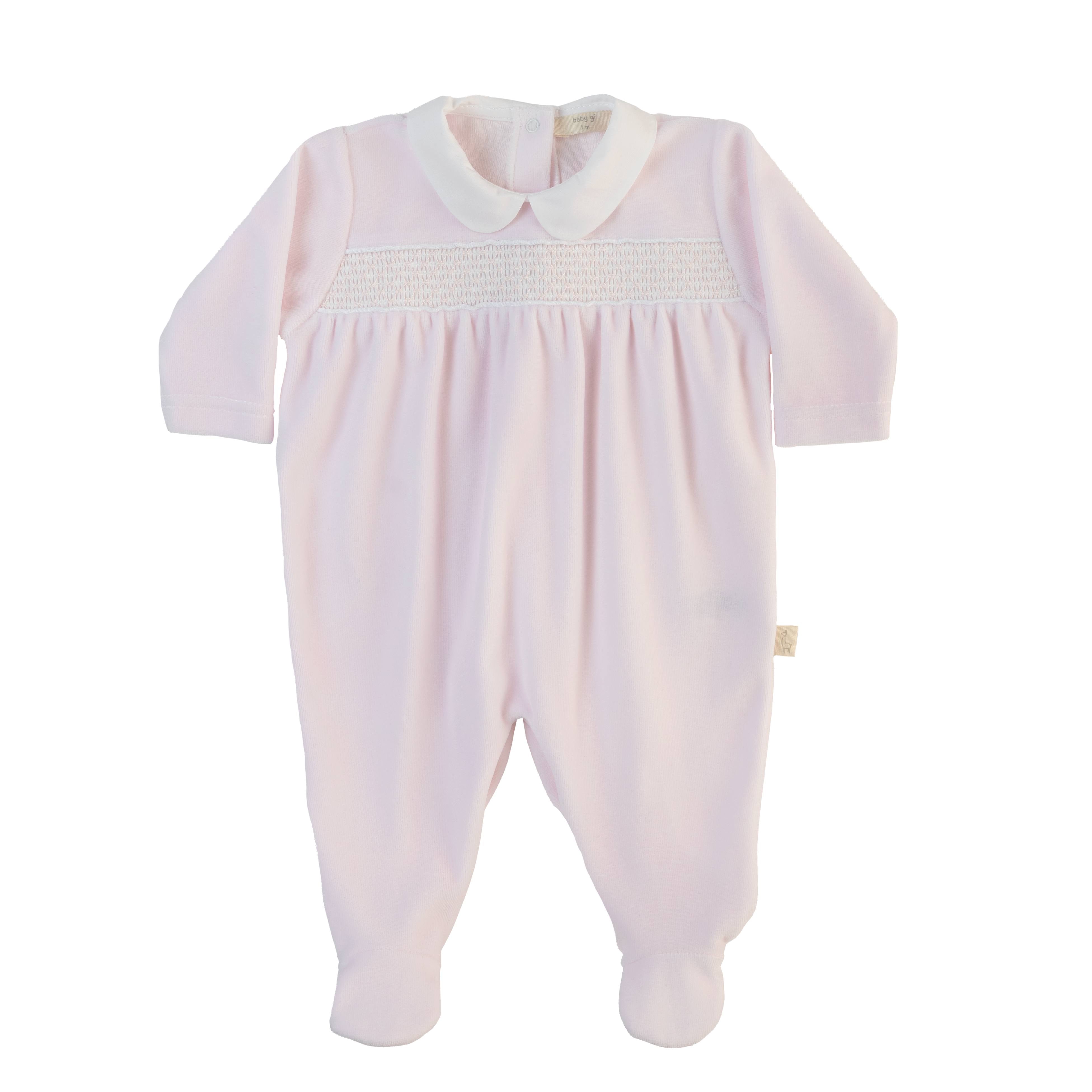 Strampler - Klassischer Velours bestickt Rosa