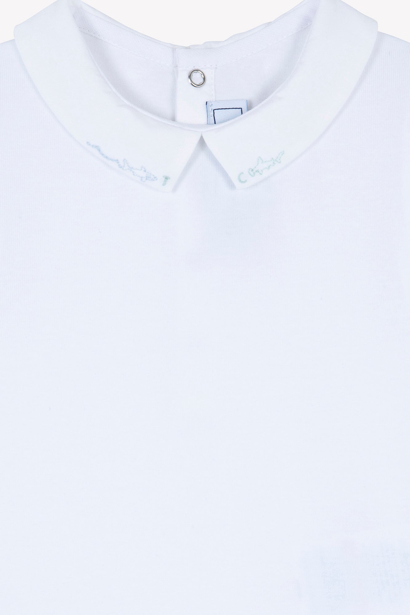 Bodysuit - White Embroidery Ocean Aqua / 6M