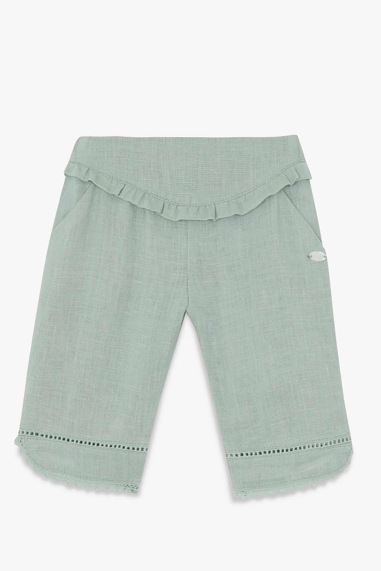 Trousers - Green Sage Linen Openwork Details Sage / 6M