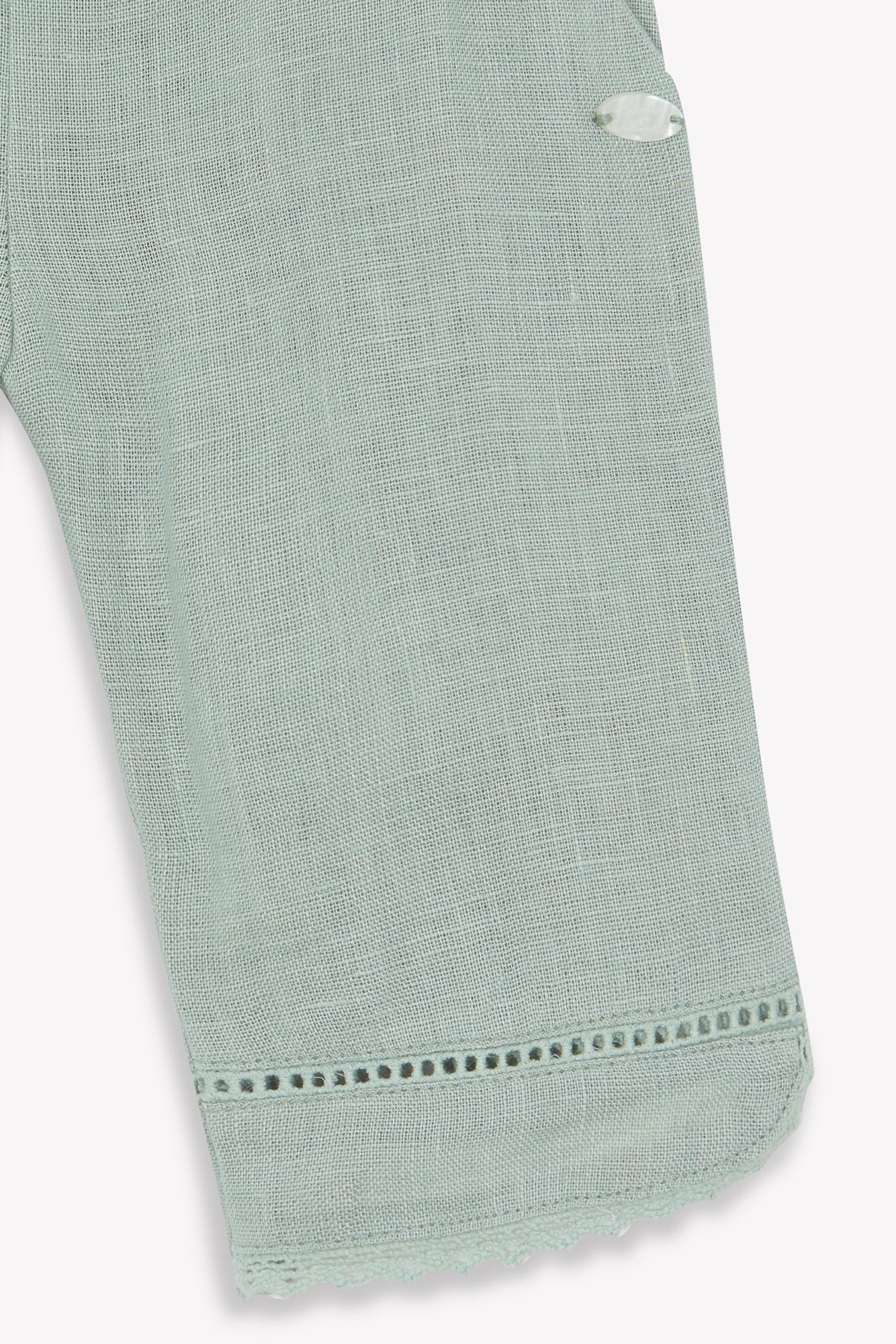 Trousers - Green Sage Linen Openwork Details Sage / 6M
