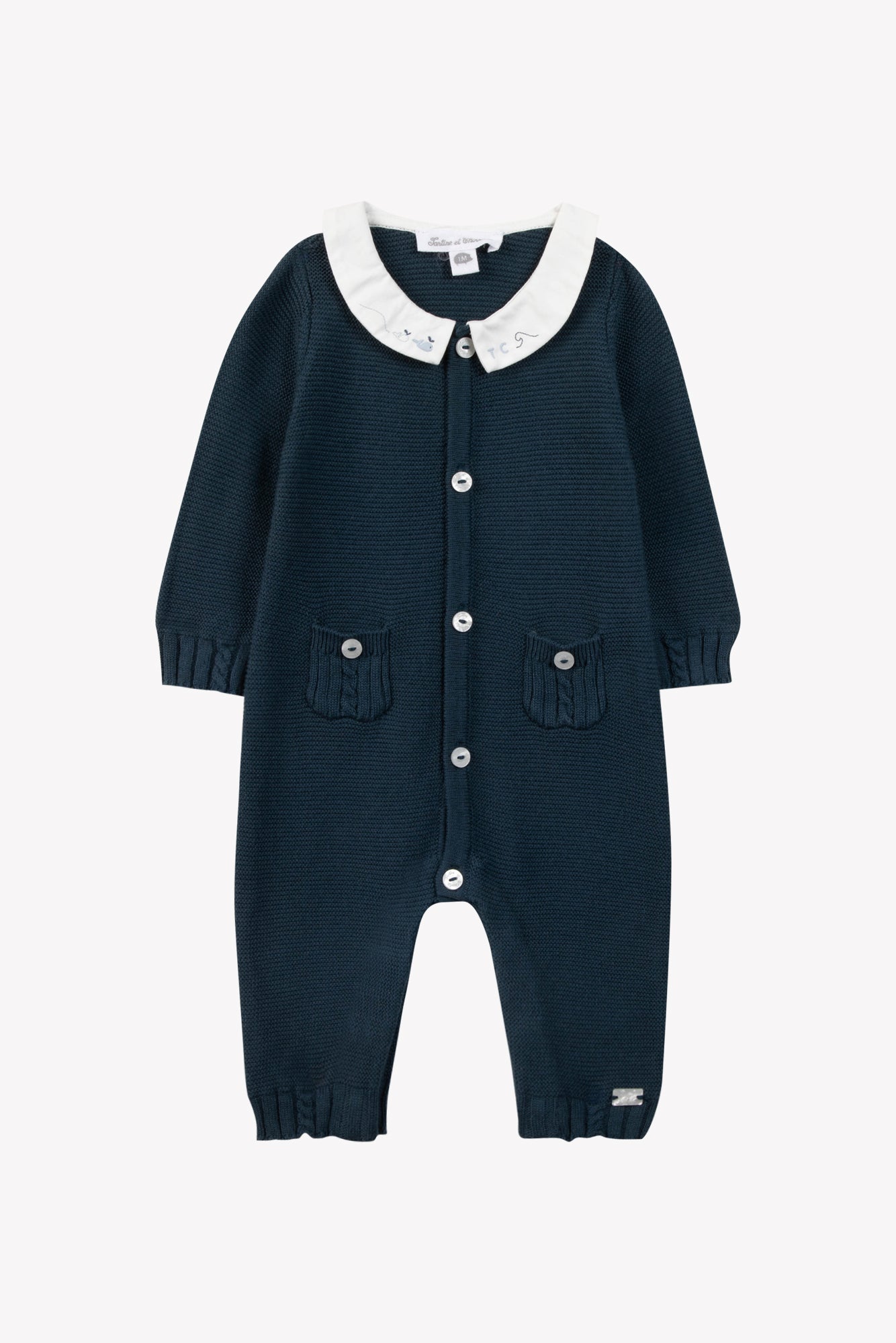 Onepiece Knit - Navy Cable Whales Navy / 3M