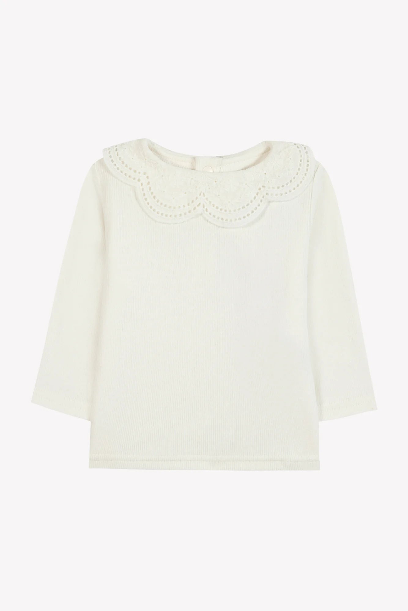 T-Shirt - Ecru Ribbed Frill Collar