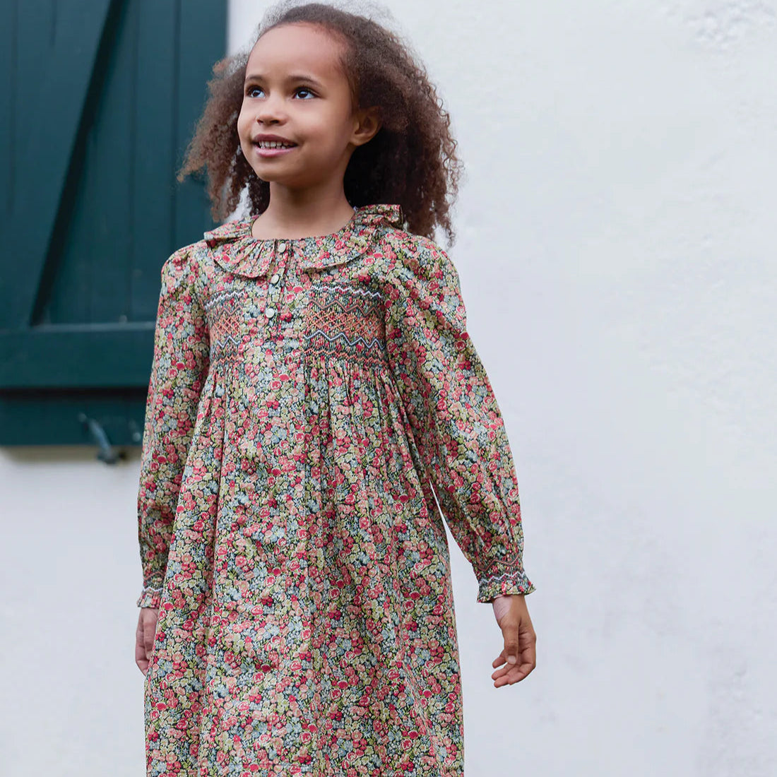 Dress - Grey & Raspberry Floral Print Smocked