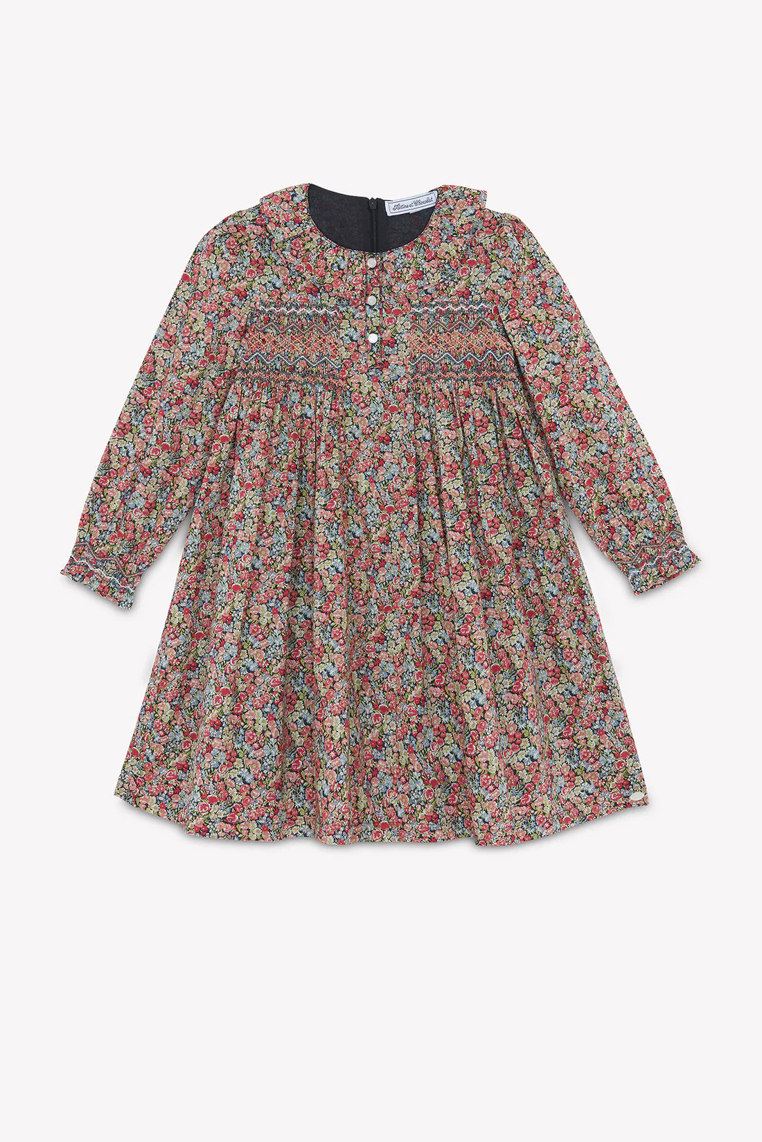 Dress - Grey & Raspberry Floral Print Smocked