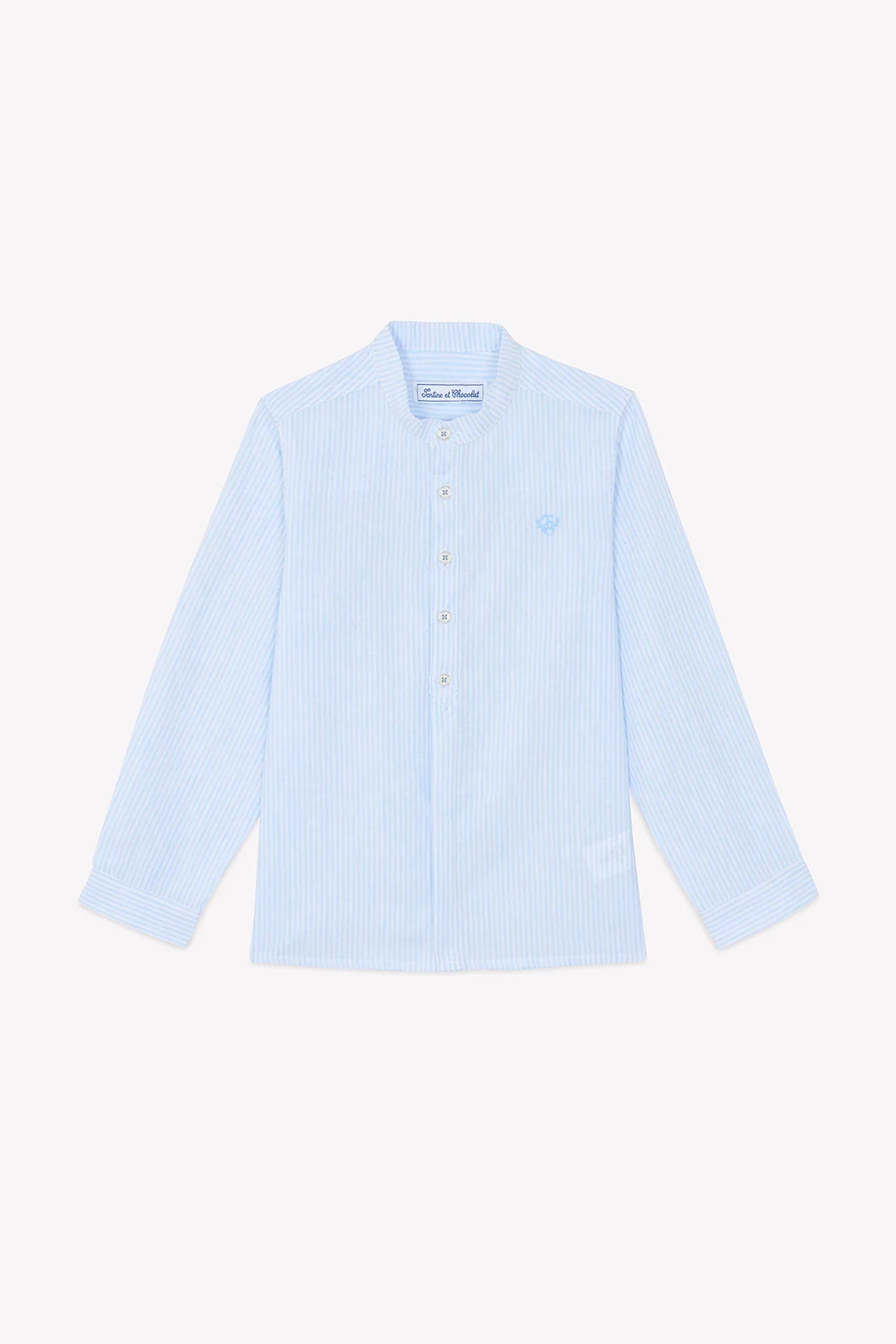Shirt - Cloud Blue Linen With Mandarin Collar