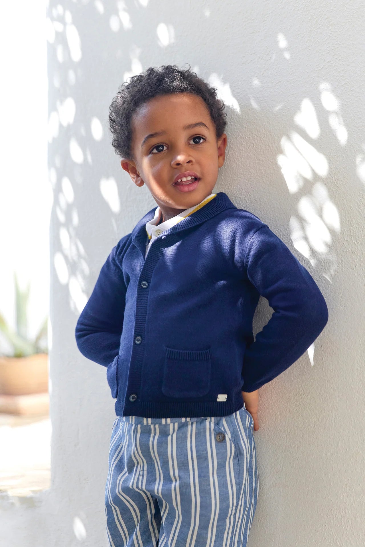 Cardigan - Navy Cotton Shawl Collar