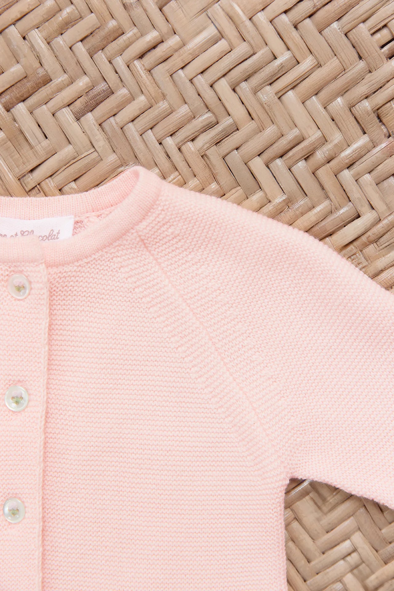 Strickjacke - Rosafarbene Baumwolle Rundhals