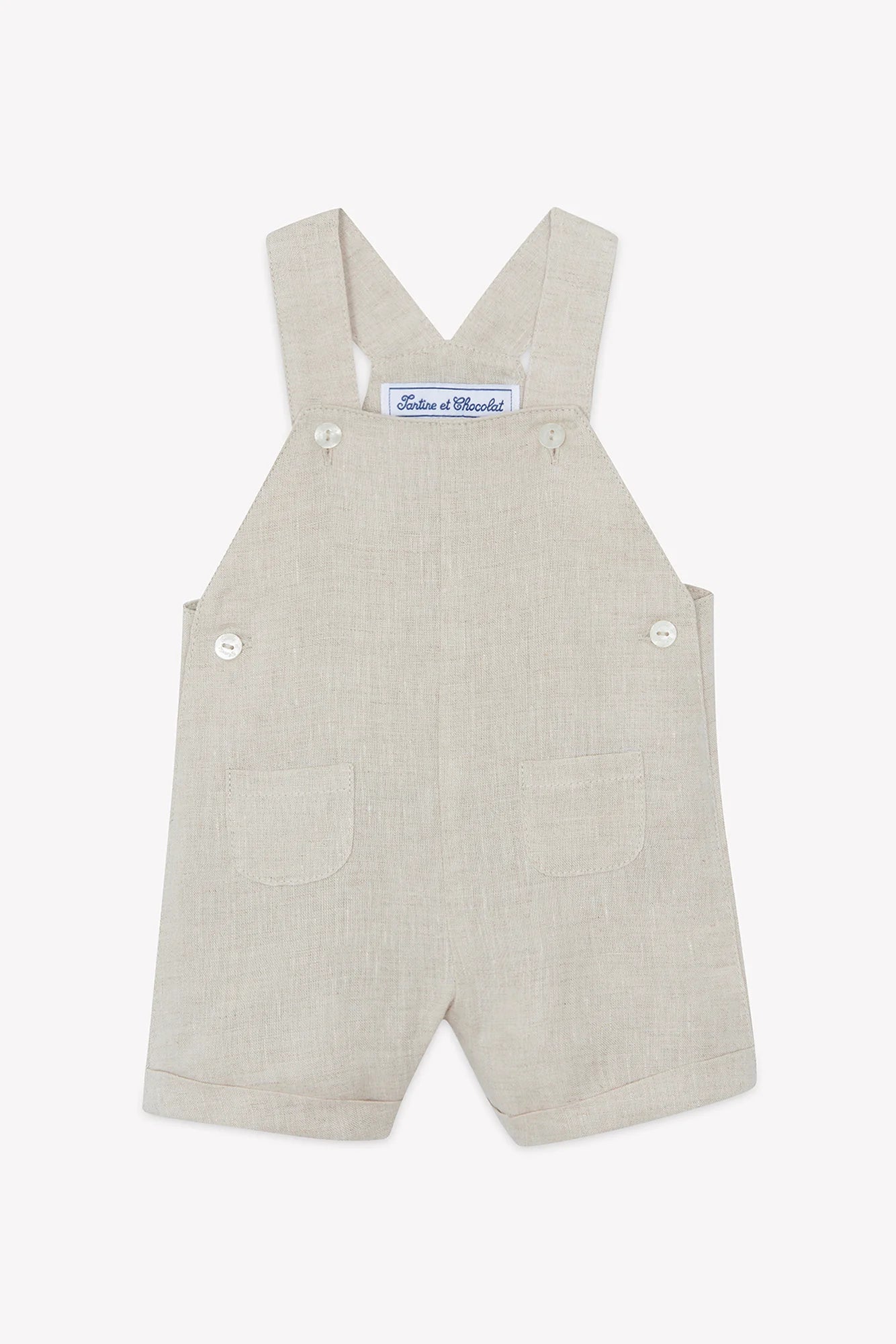 Short Dungarees-Sand Linen