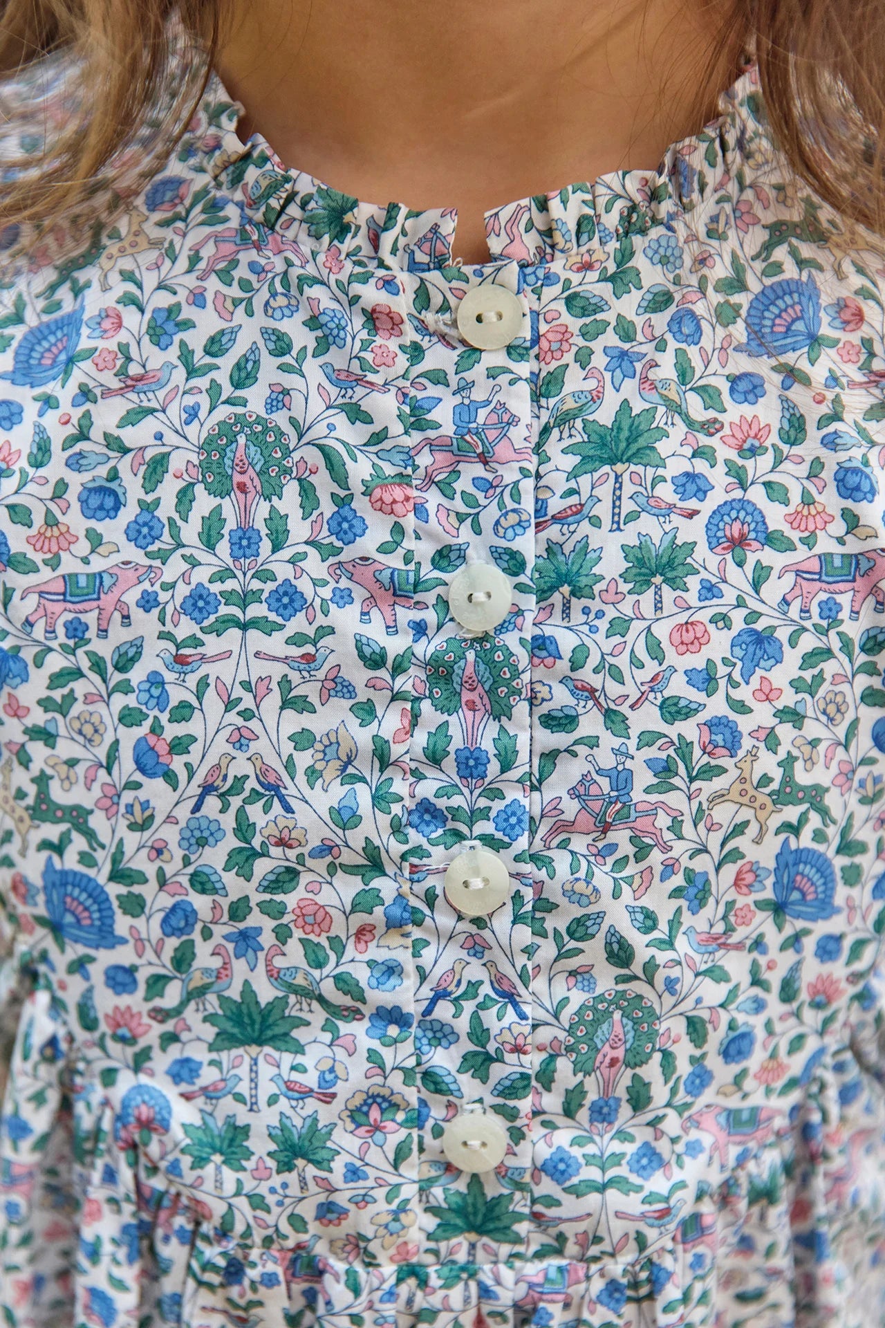 Kleid - Blauer Liberty-Stoff mit Blumenmuster