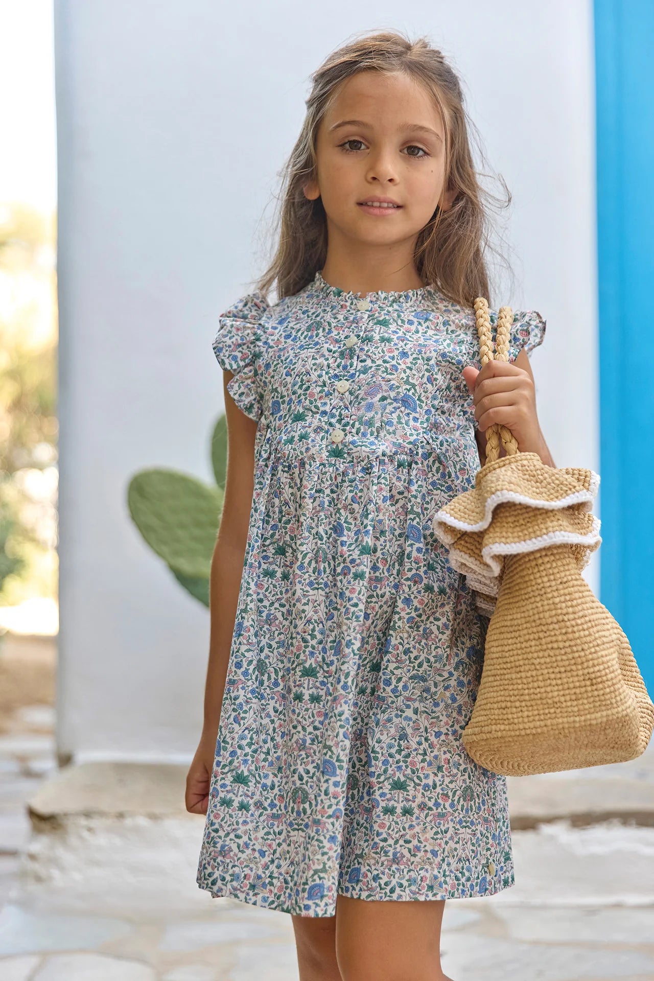 Kleid - Blauer Liberty-Stoff mit Blumenmuster