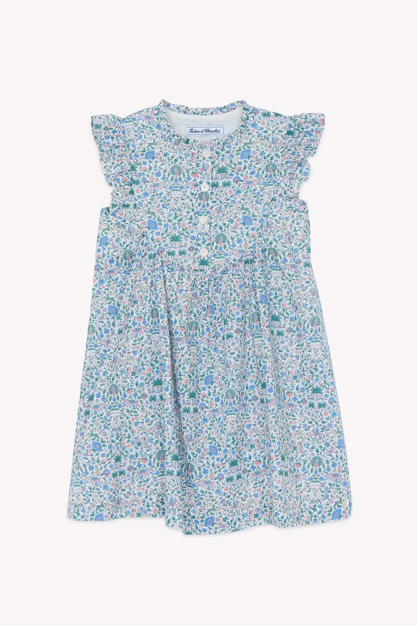 Kleid - Blauer Liberty-Stoff mit Blumenmuster