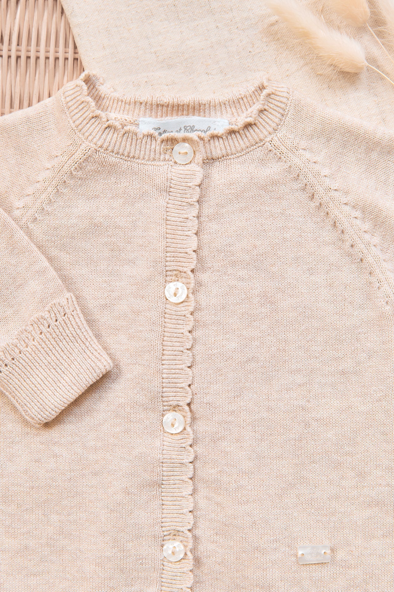 Langer Jumpsuit – Beige melierte Baumwolle