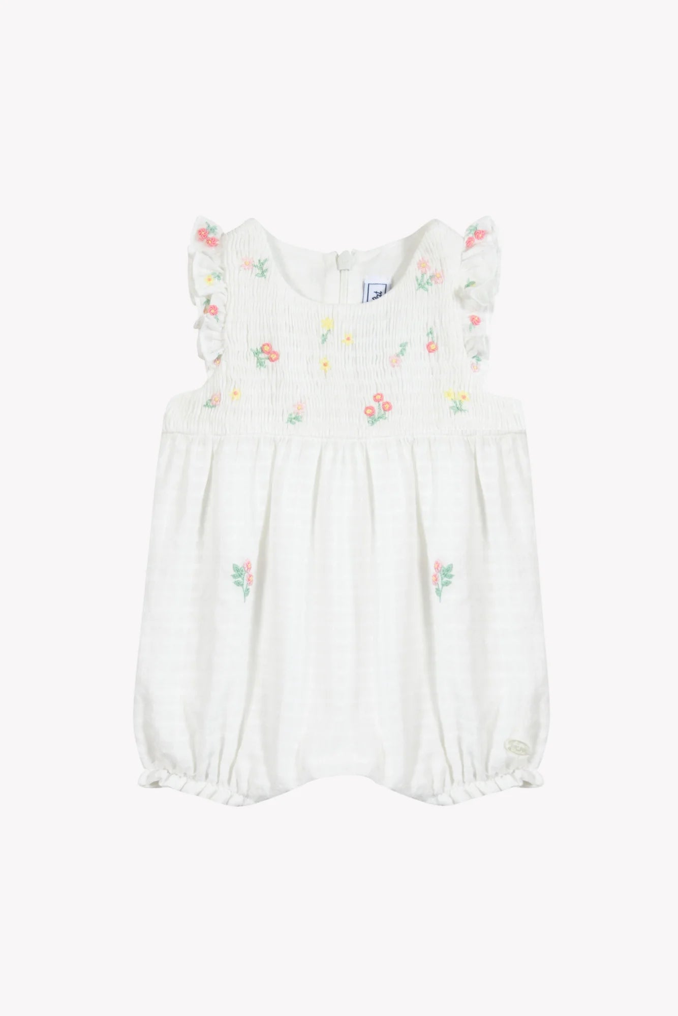 Short Jumpsuit - White With Floral Embroidery