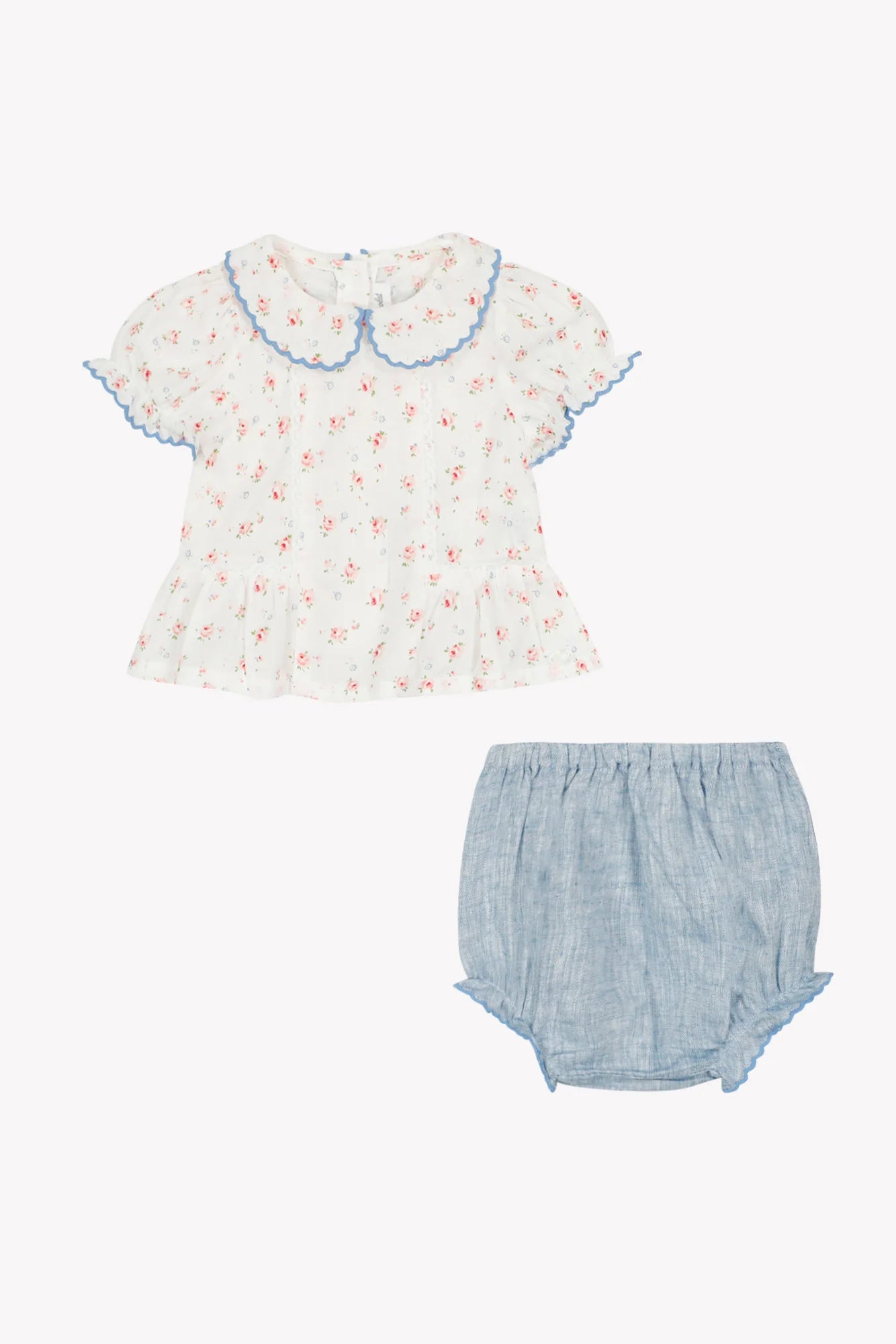 Kurzes Set – Ecru-Baumwolle mit Blumenmuster
