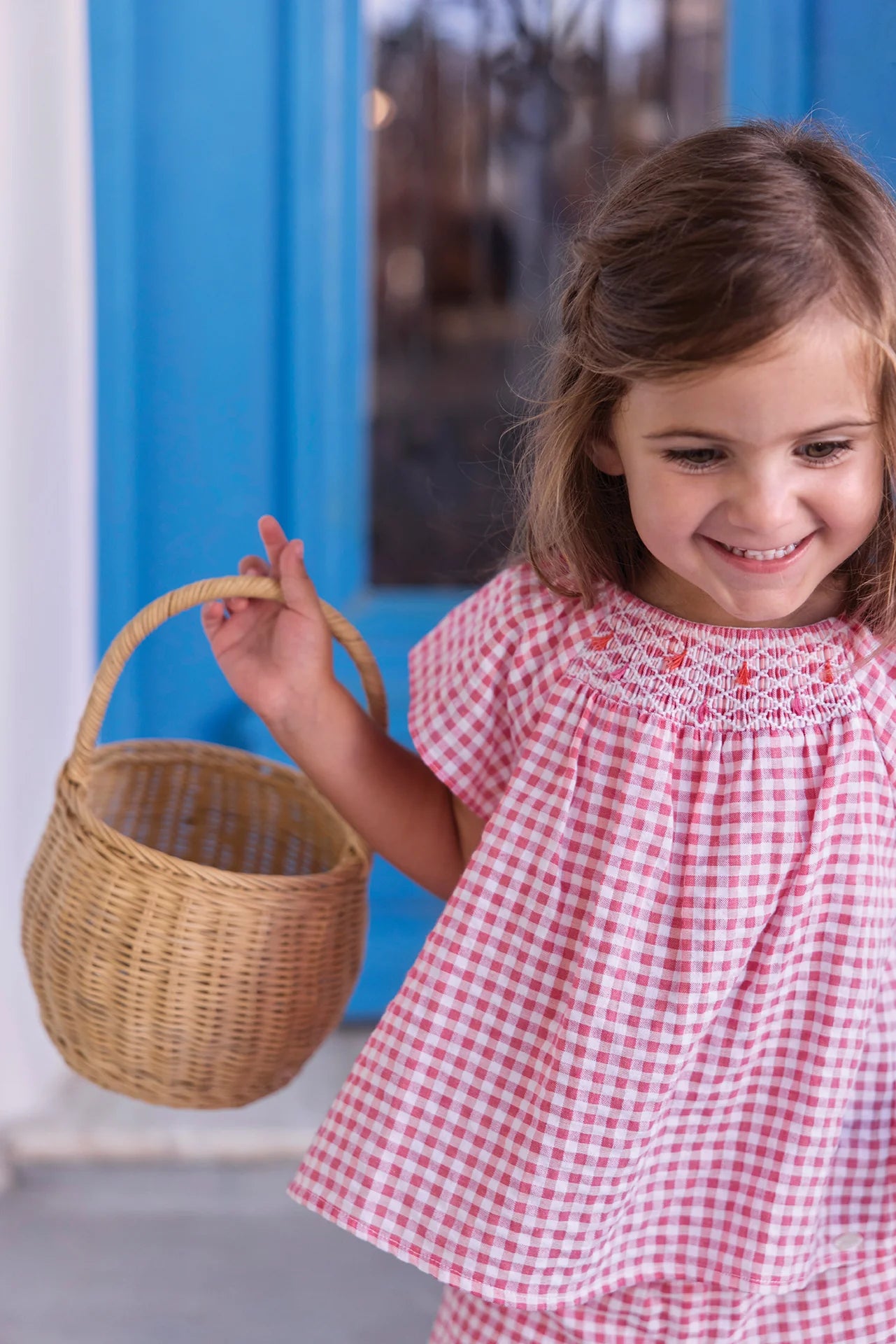 Kurzes Set – Hellrosa Baumwoll-Gingham-Muster