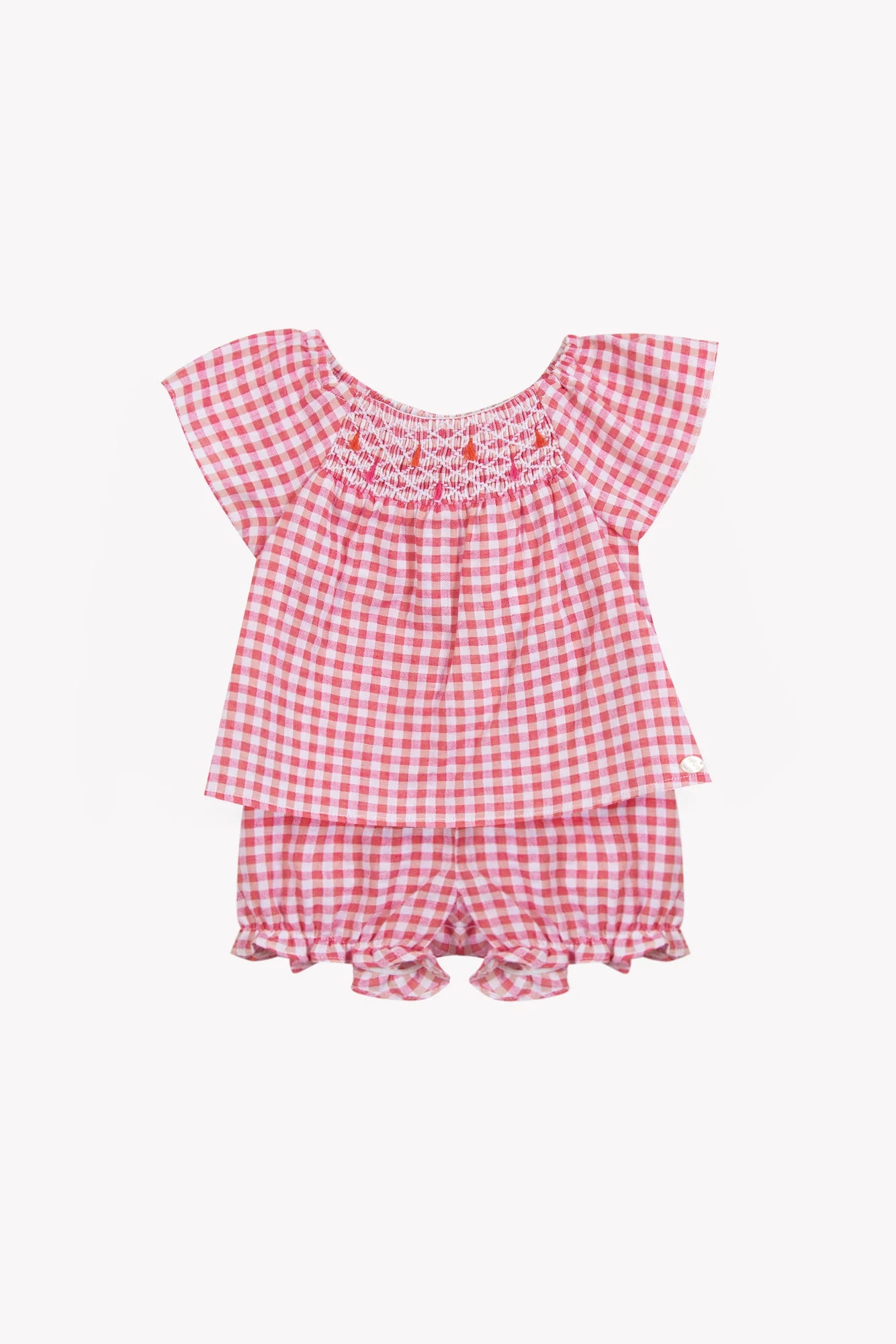 Kurzes Set – Hellrosa Baumwoll-Gingham-Muster