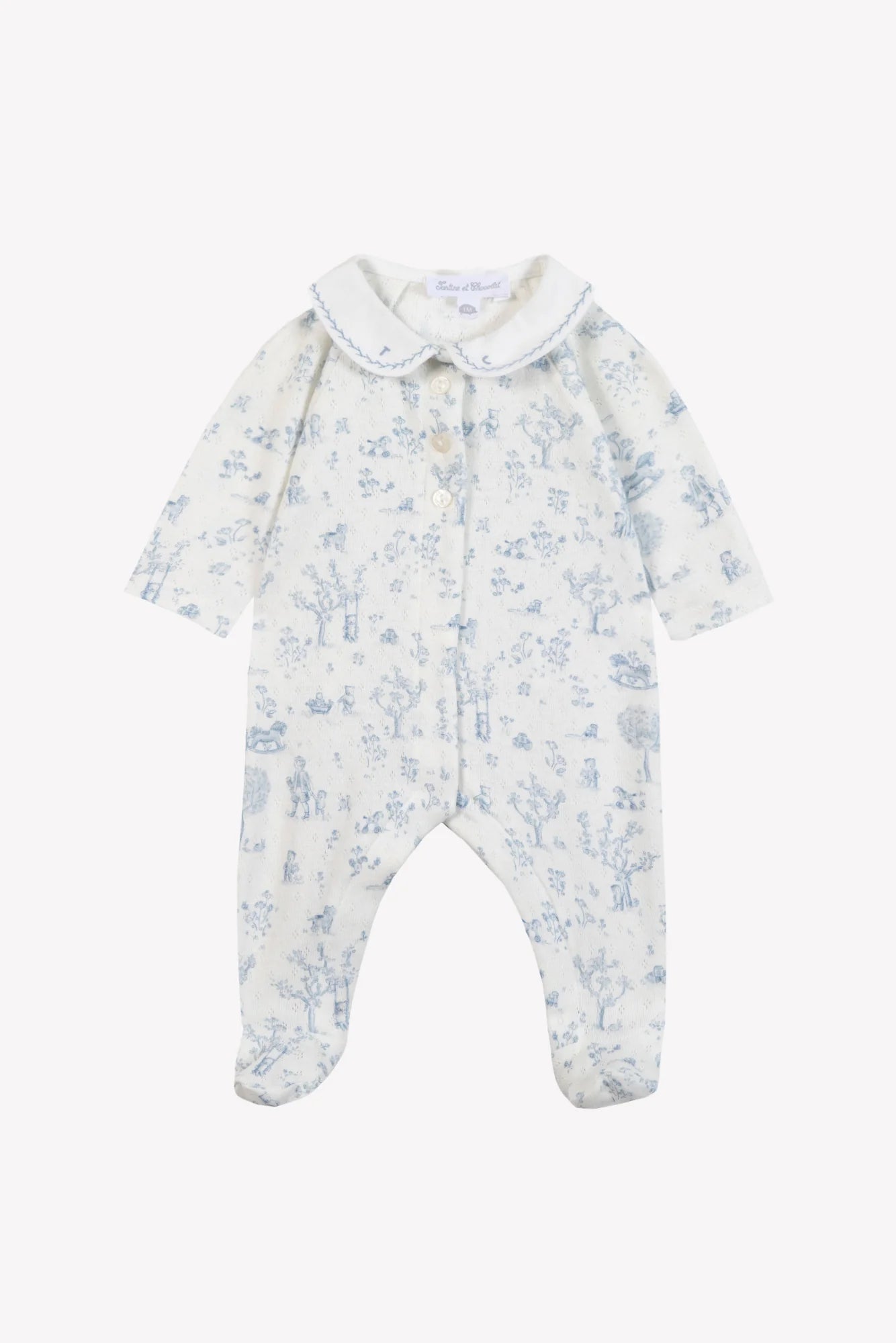 Strampler – Himmelblau mit Fantasiegarten-Print