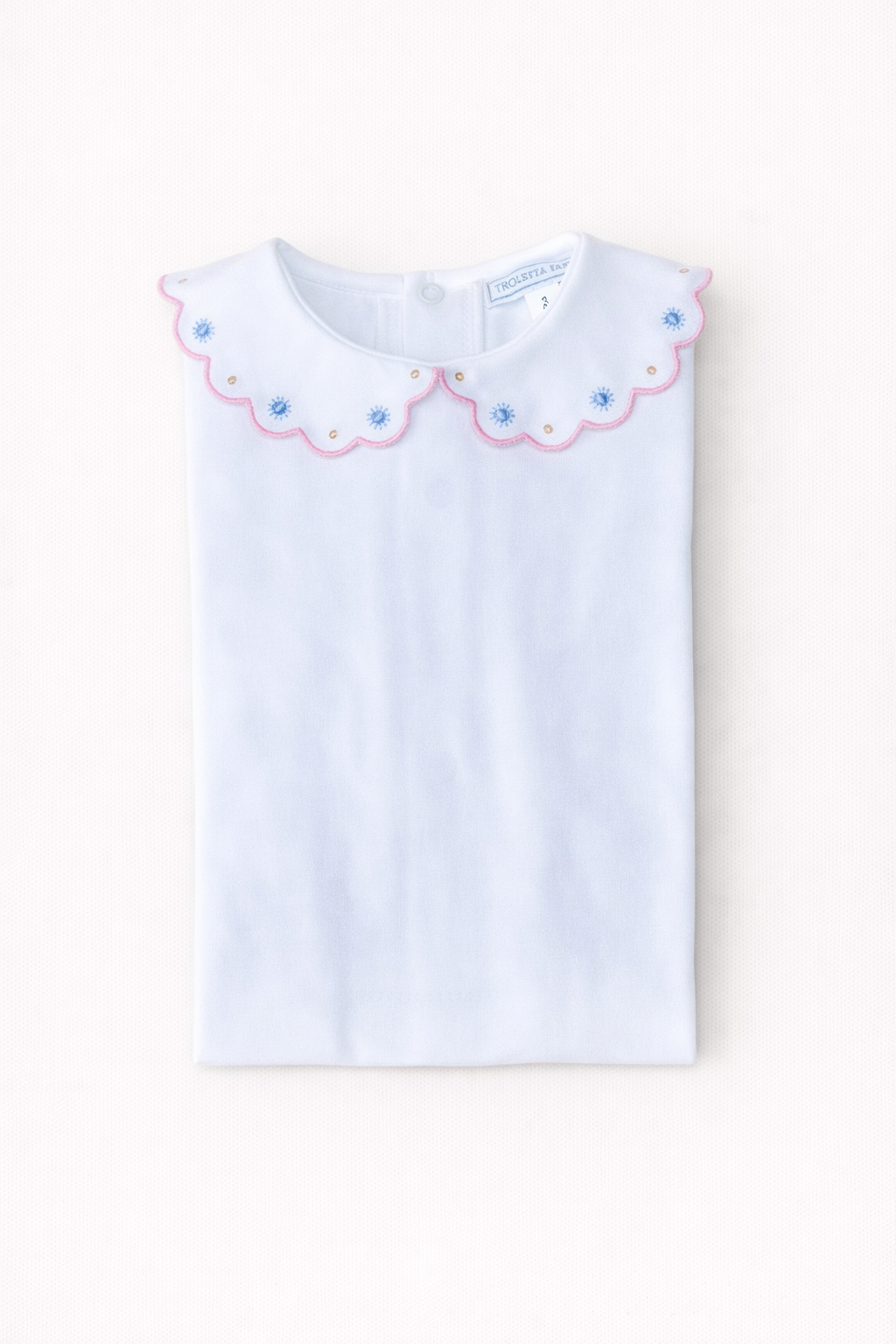 Body - Hellblaues Blumenmuster mit rosafarbener Muschelkante