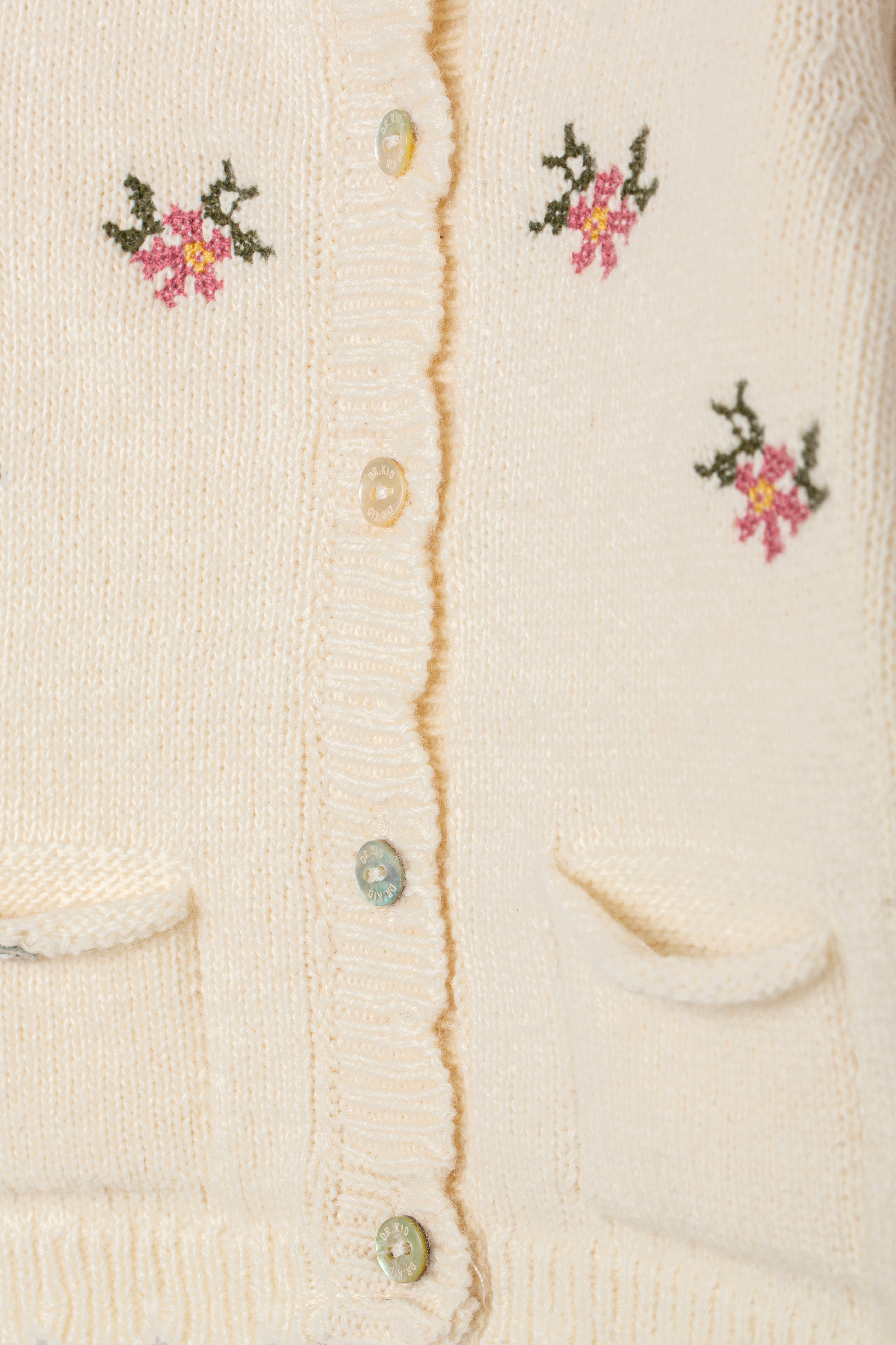 Cardigan - Ivory Knit with Winter Flower
