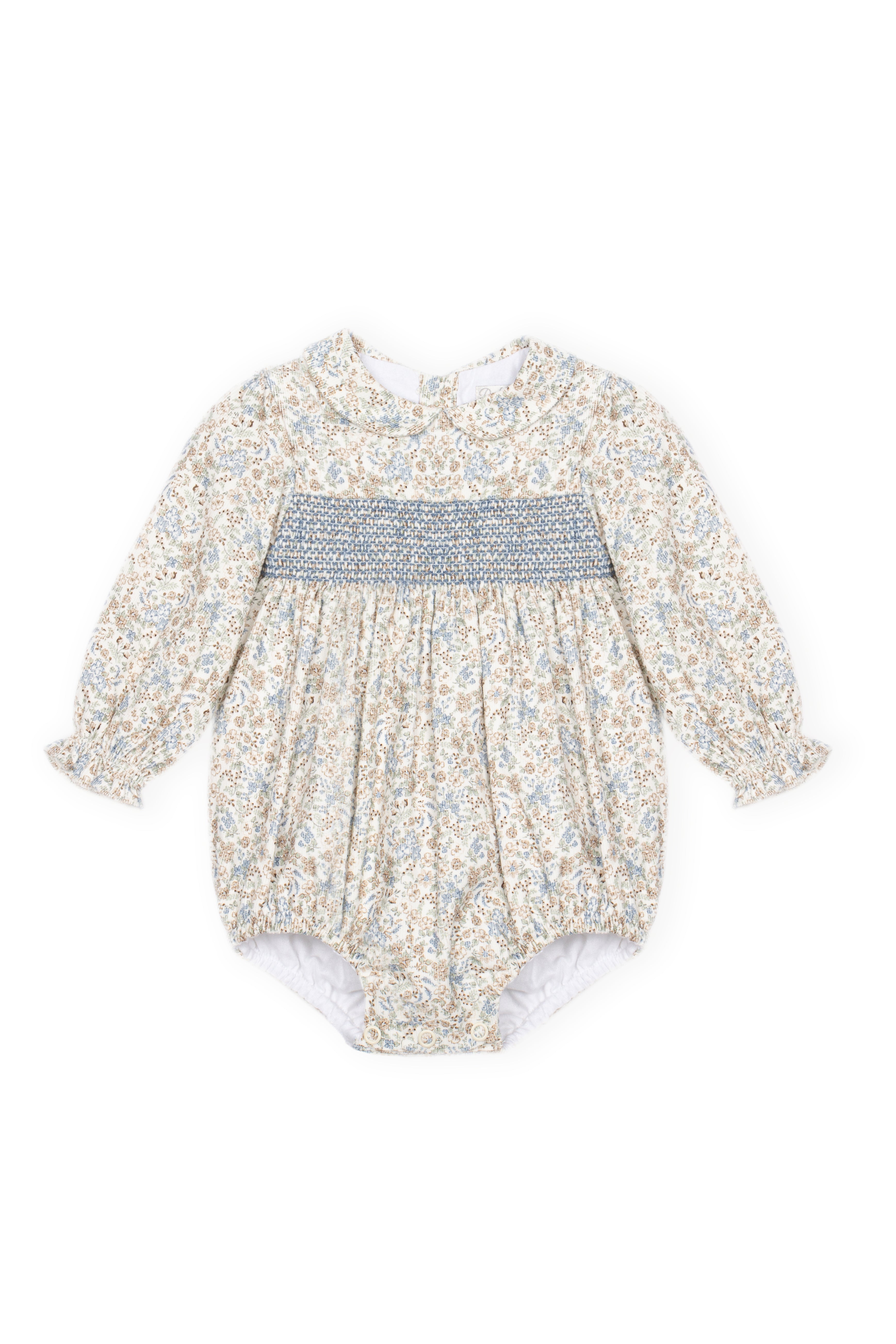 Romper - Pale Blue Floral Corduroy