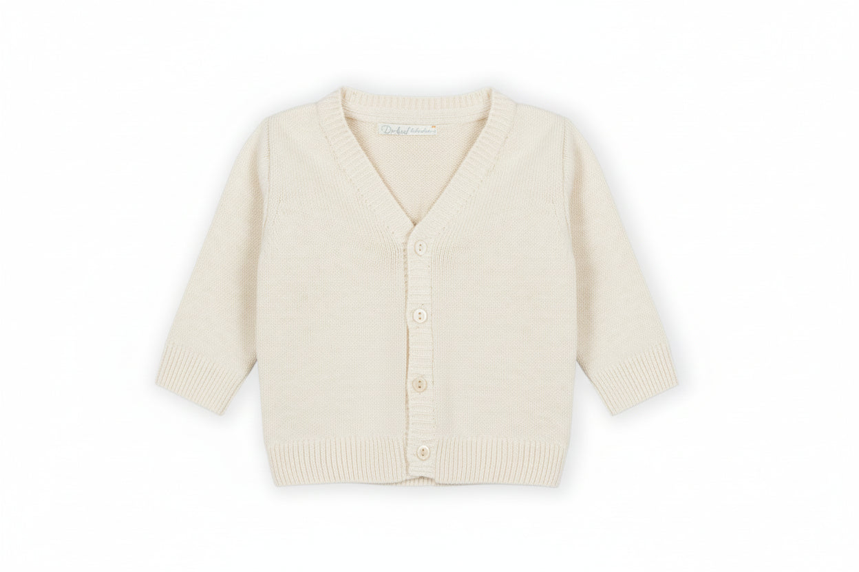 Strickjacke - Elfenbeinfarbener V-Ausschnitt
