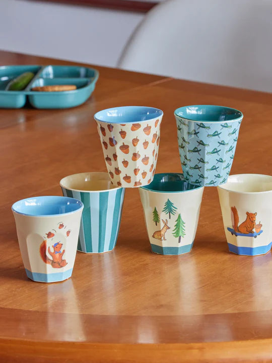 Tassenset – Blaue Happy Forest-Aufdrucke – 6er-Pack