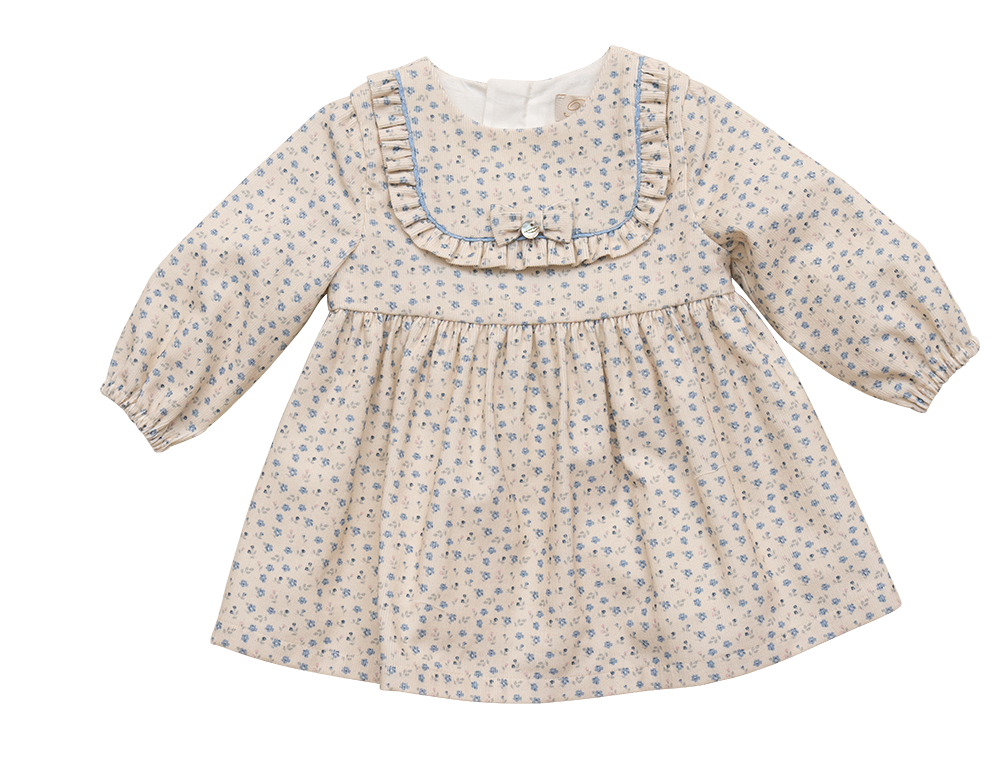 Dress - Blue Floral Print Corduroy