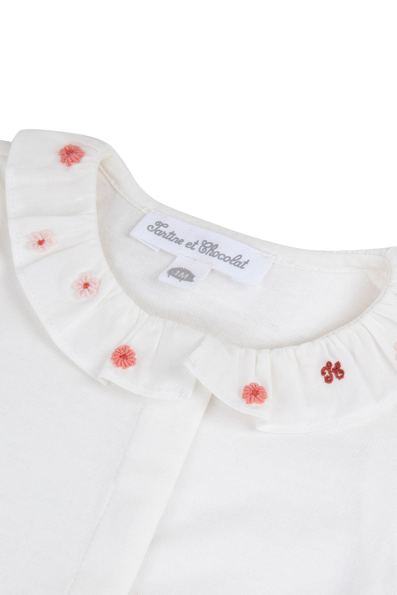 Bodysuit - Mother-of-pearl Ruffled Collar Embroidered - Tartine et Chocolat