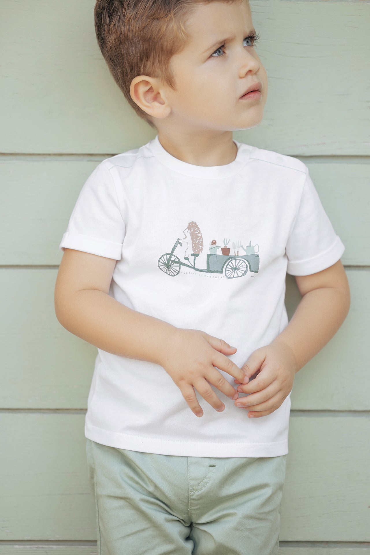 T-shirt - Green Illustration Garden hedgehog Green Water / 9M