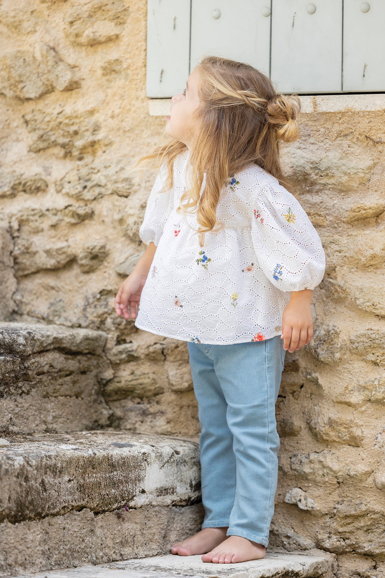 Blouse - White Embrodery Prinated Englishwoman White / 2Y