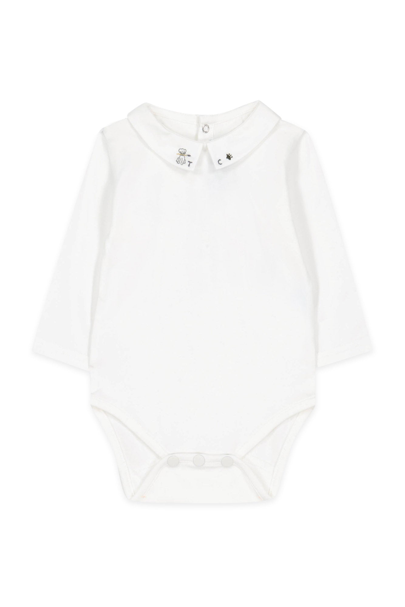 Bodysuit - Pointed Collar Embrodery Dog Ivory / 6M