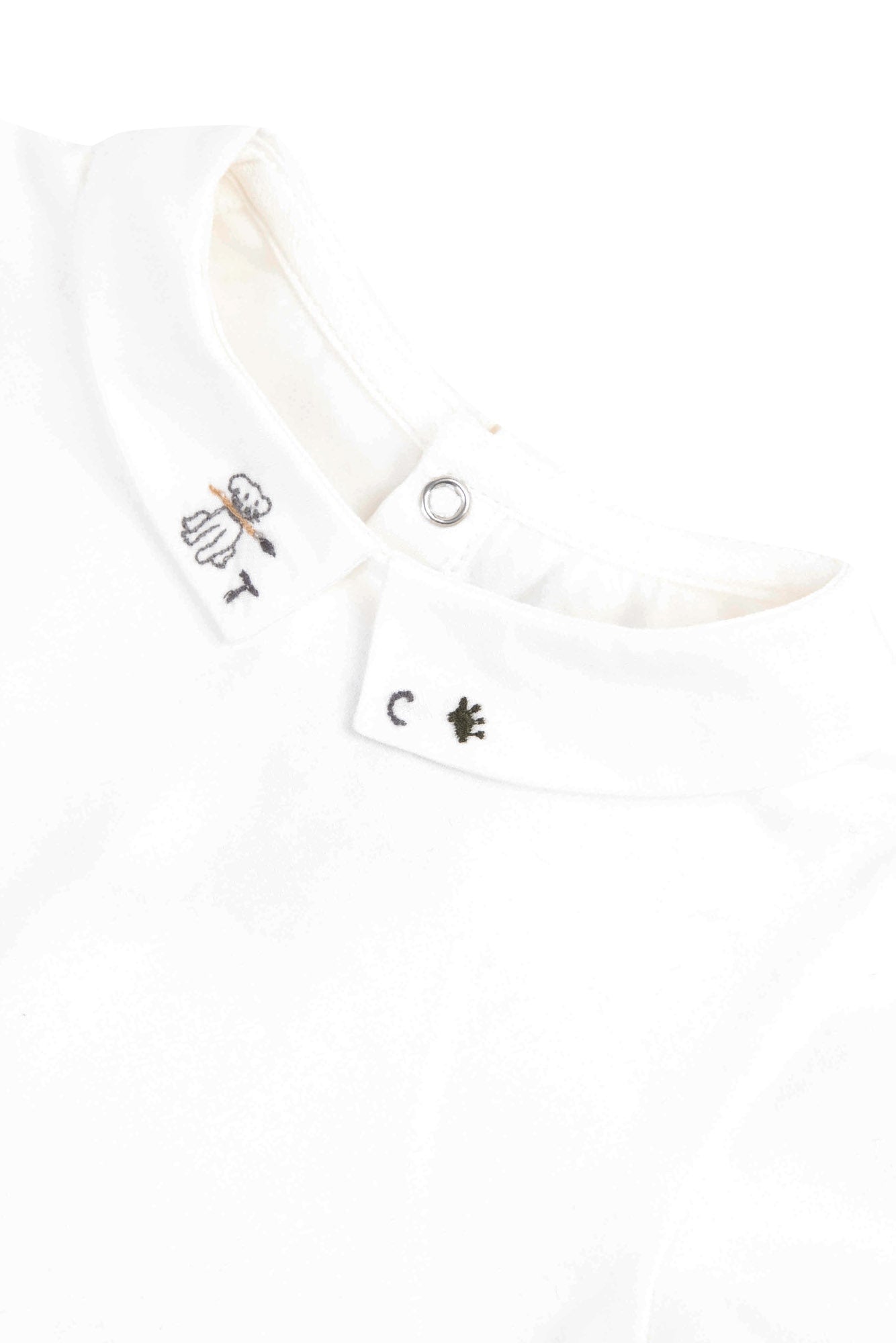 Bodysuit - Pointed Collar Embrodery Dog Ivory / 6M