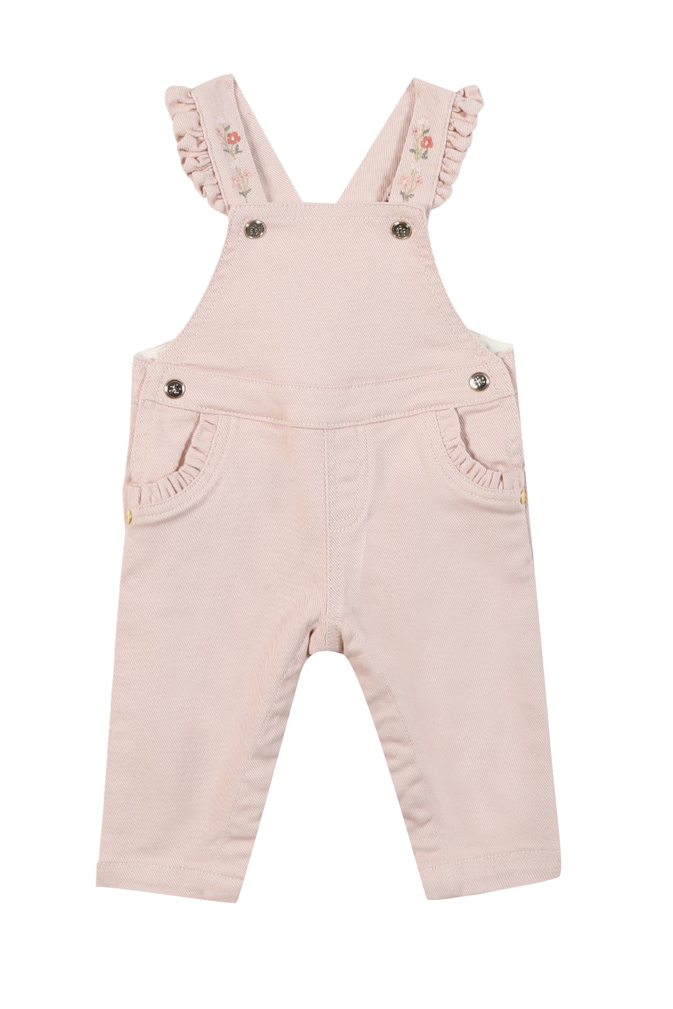 Dungarees - Cotton Pale Pink Embroidery Pale Rose / 6M