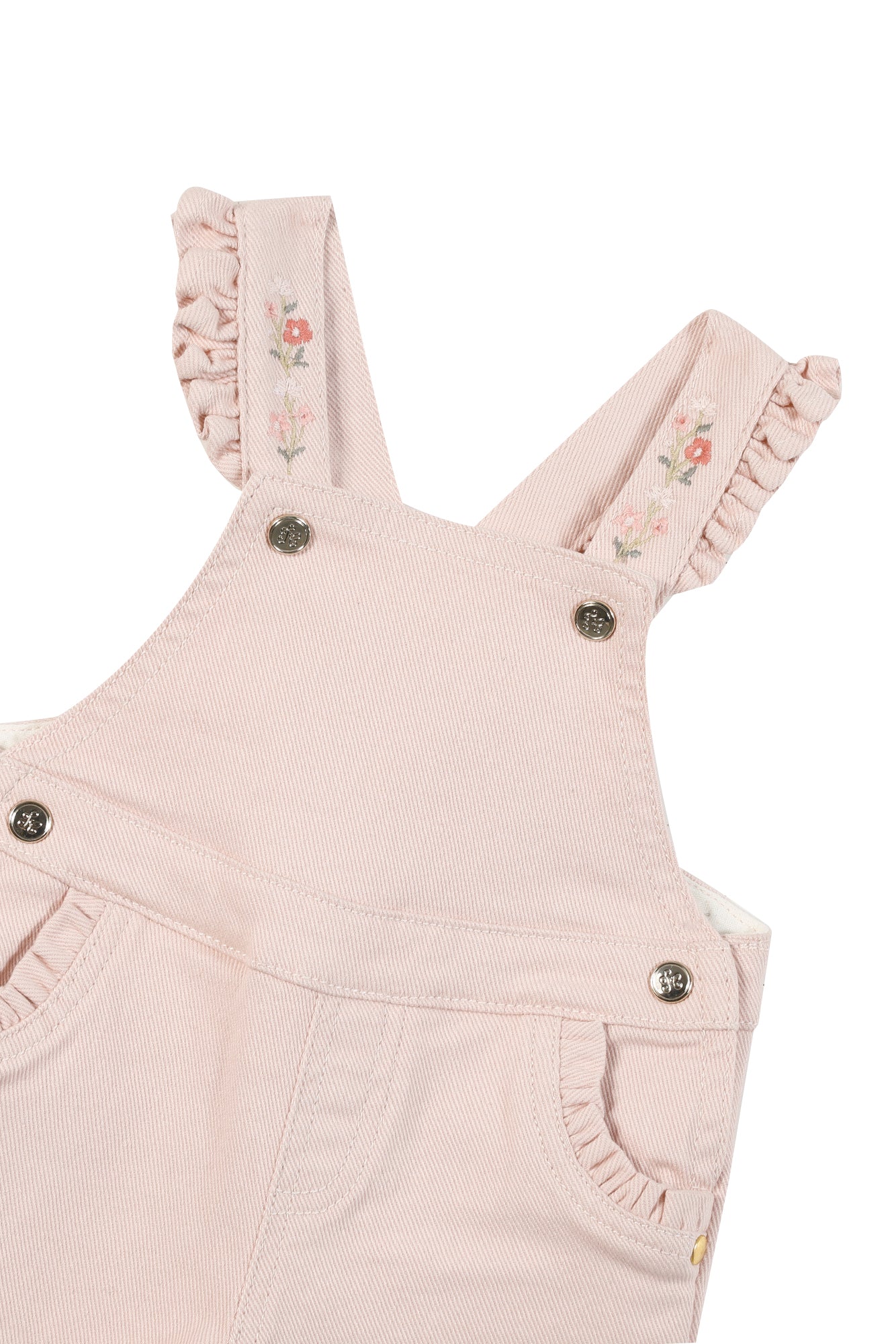 Dungarees - Cotton Pale Pink Embroidery Pale Rose / 6M