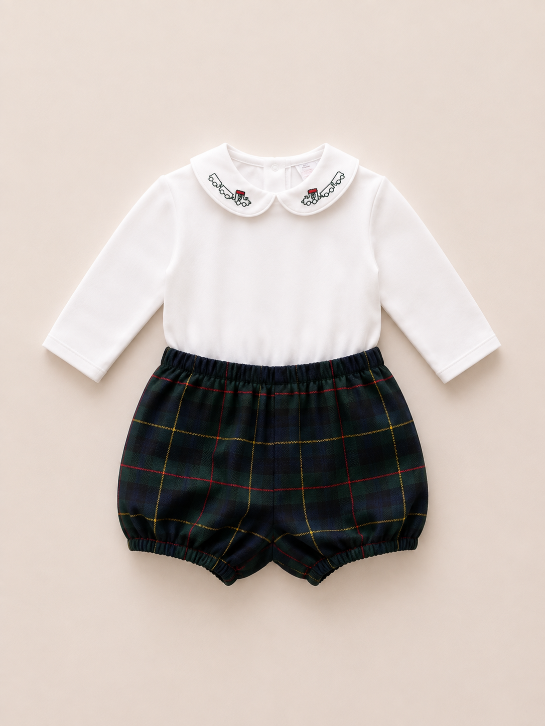 Train Bloomer Set - Green Tartan