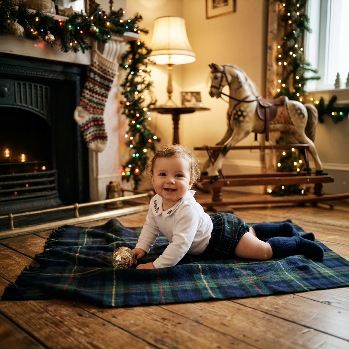 Train Bloomer Set - Green Tartan