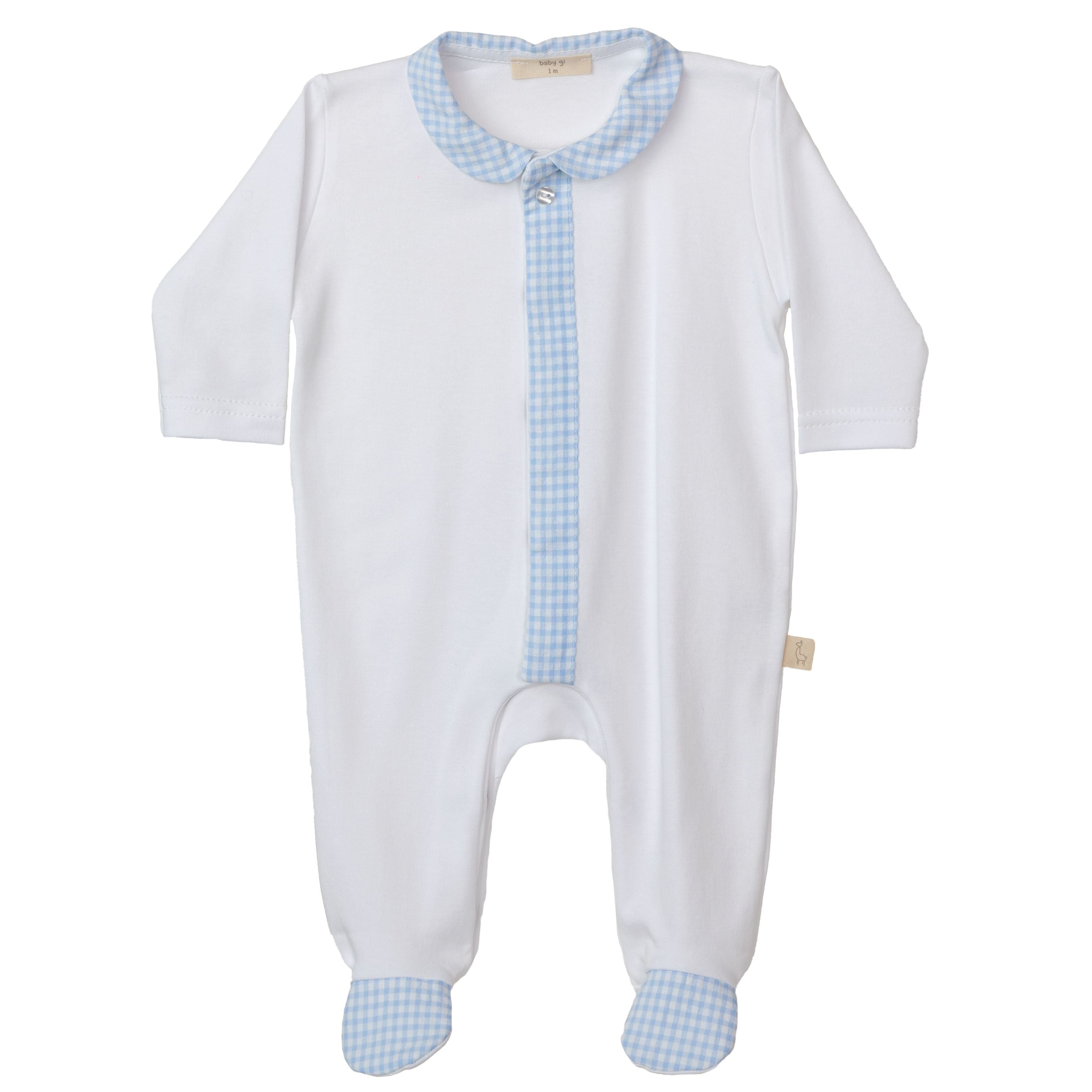 Strampler – Vichy-Kragen blau