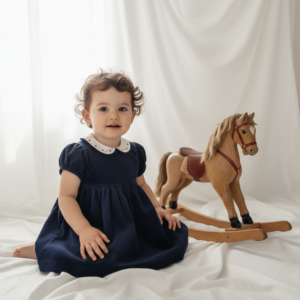 Clivietta Dress - Navy Fine Corduroy - Over The Moon