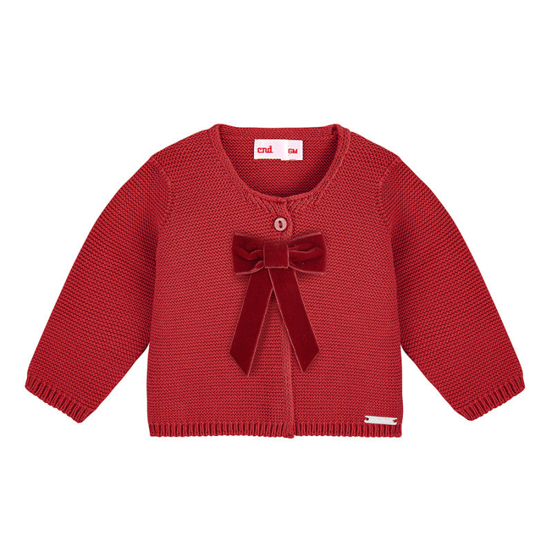 Garter Stitch Cardigan with Coquette Velvet Bow - Over The Moon